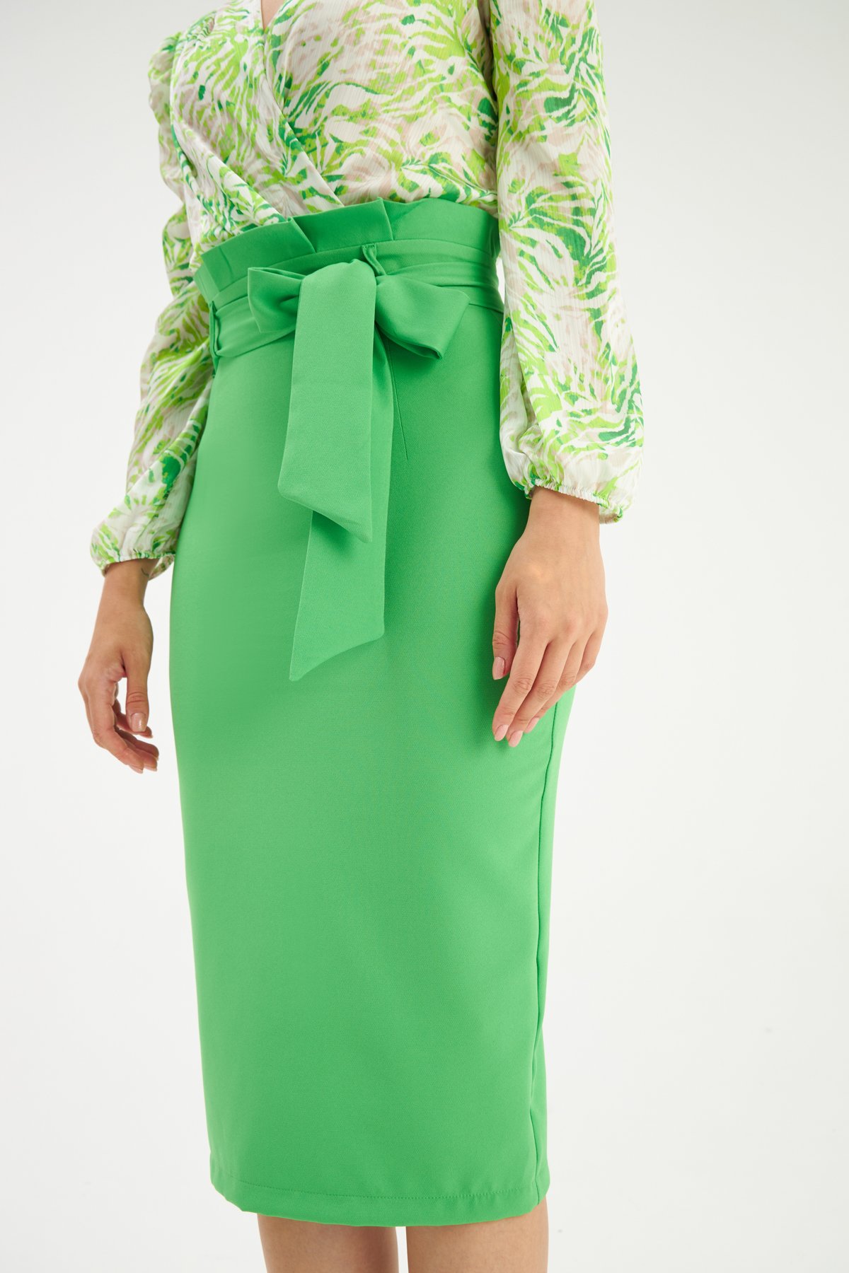 Kuşaklı kalem etek - AÇIK YEŞİL