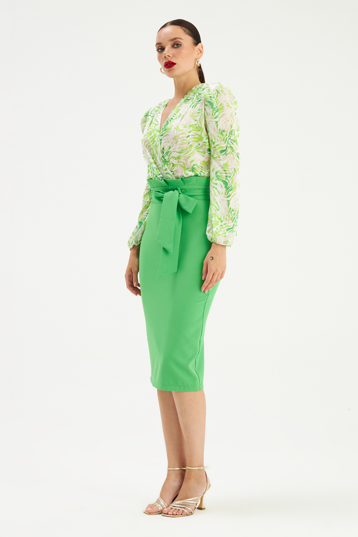 Kuşaklı kalem etek - AÇIK YEŞİL