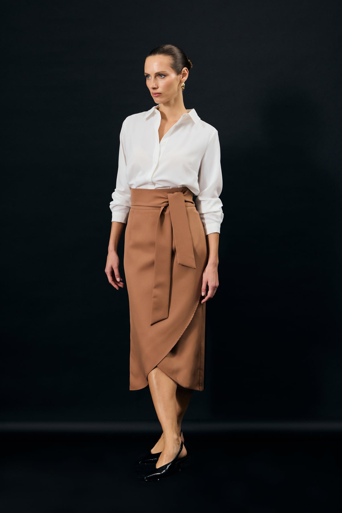 Belted Pencil Skirt - Camel