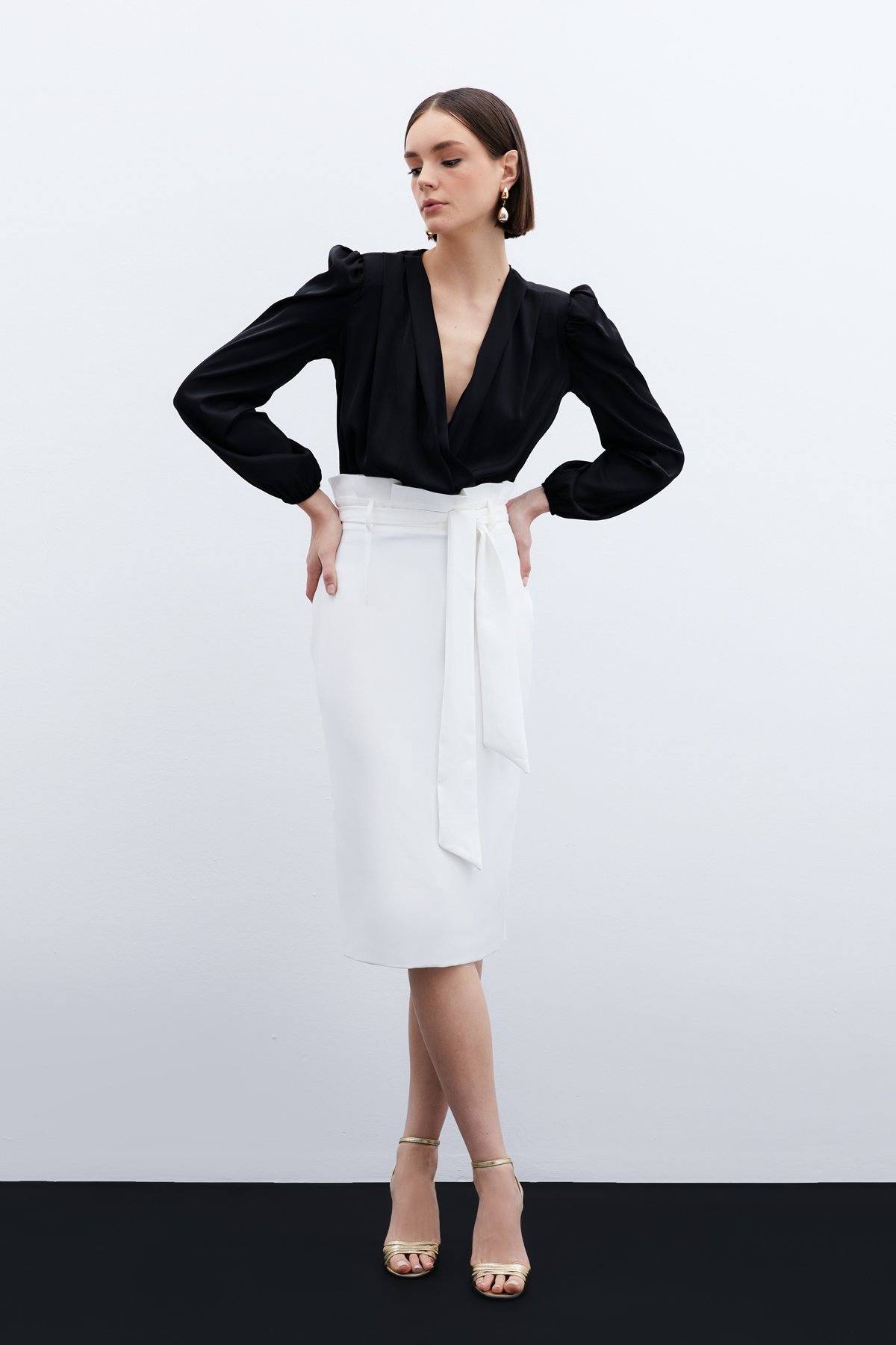 Belted Pencil Skirt - Ecru