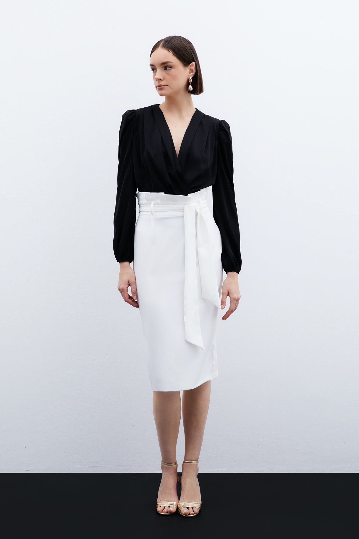 Belted Pencil Skirt - Ecru