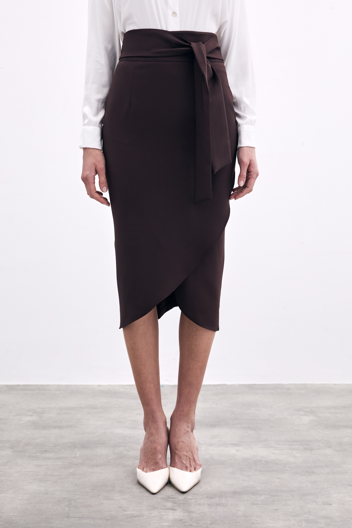 Belted Pencil Skirt - Brown