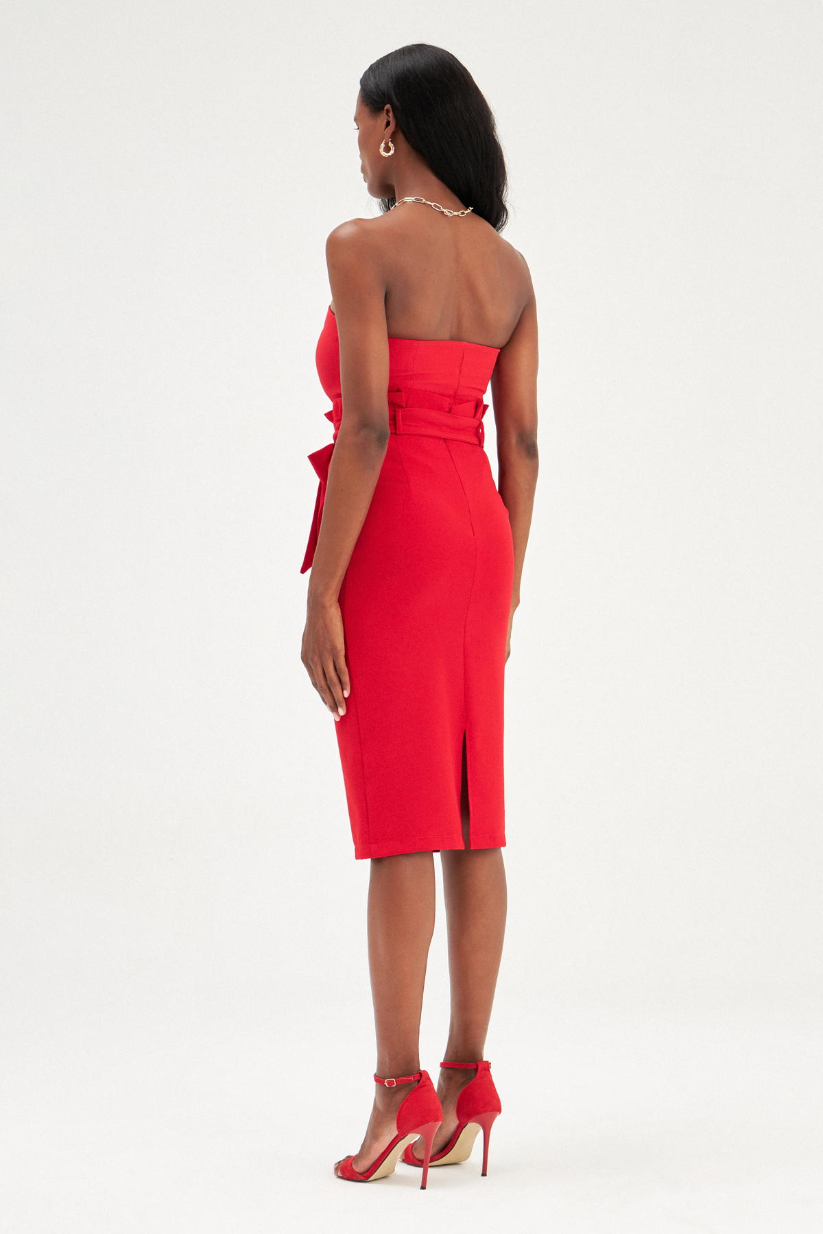 Kuşaklı kalem etek - KIRMIZI