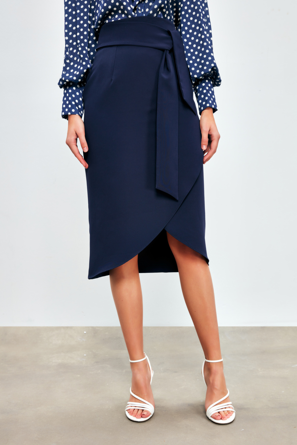 Kuşaklı Kalem Etek - LACİVERT