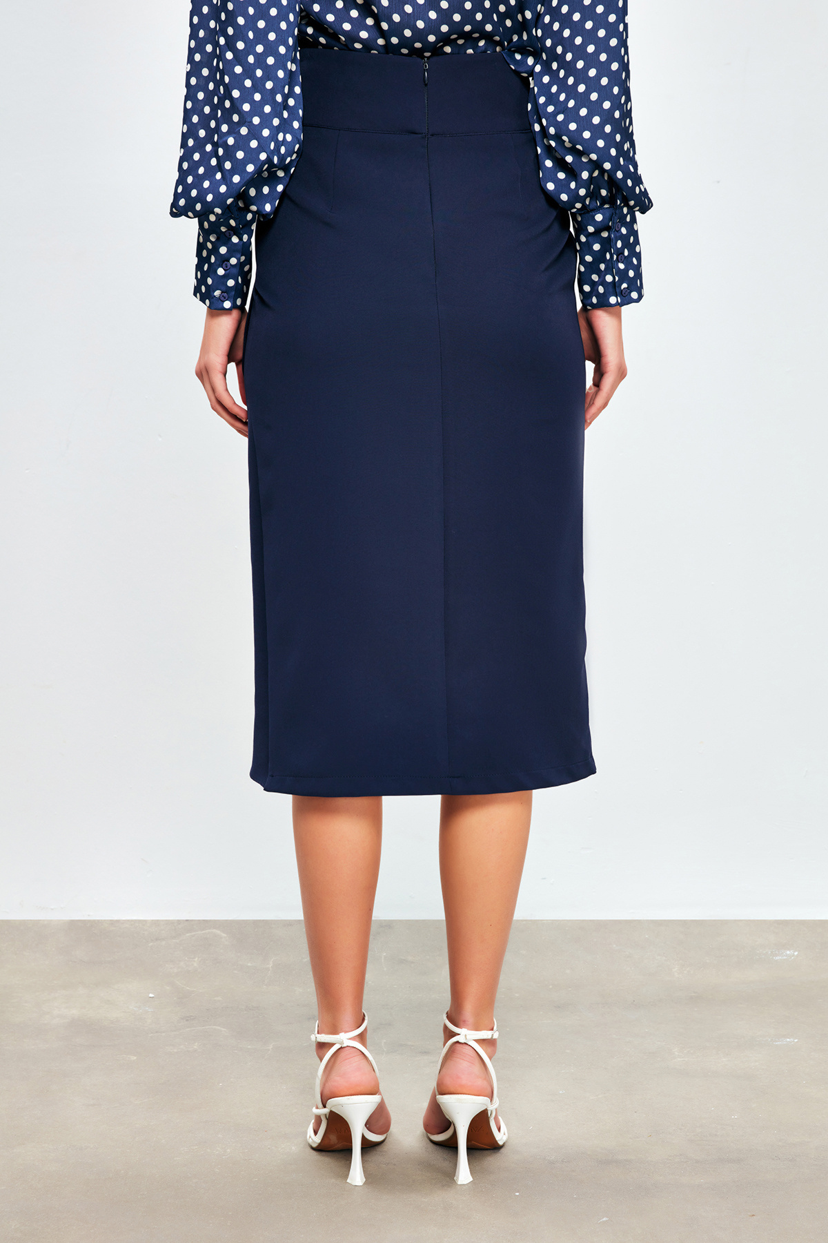 Kuşaklı Kalem Etek - LACİVERT