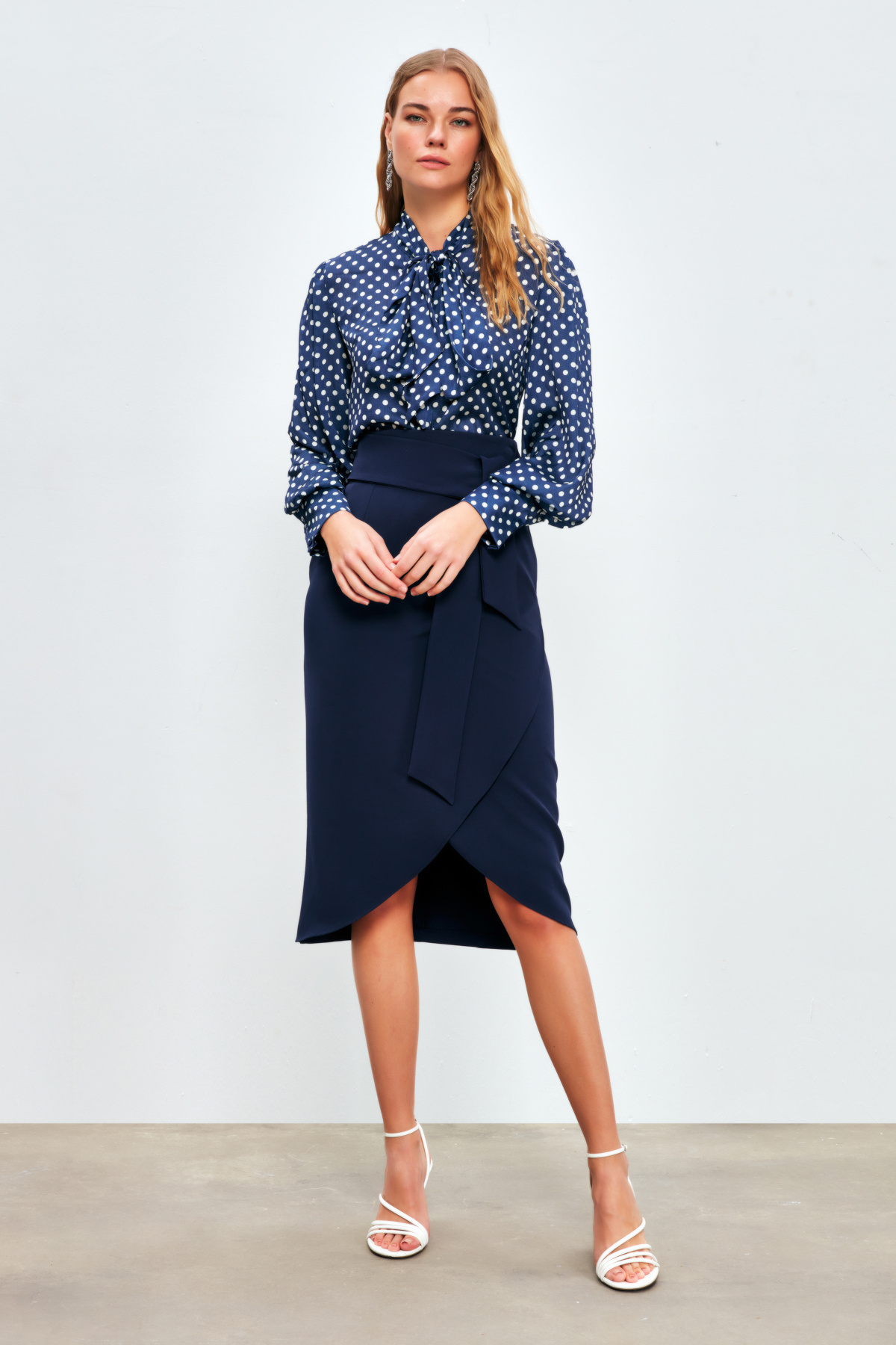 Kuşaklı Kalem Etek - LACİVERT