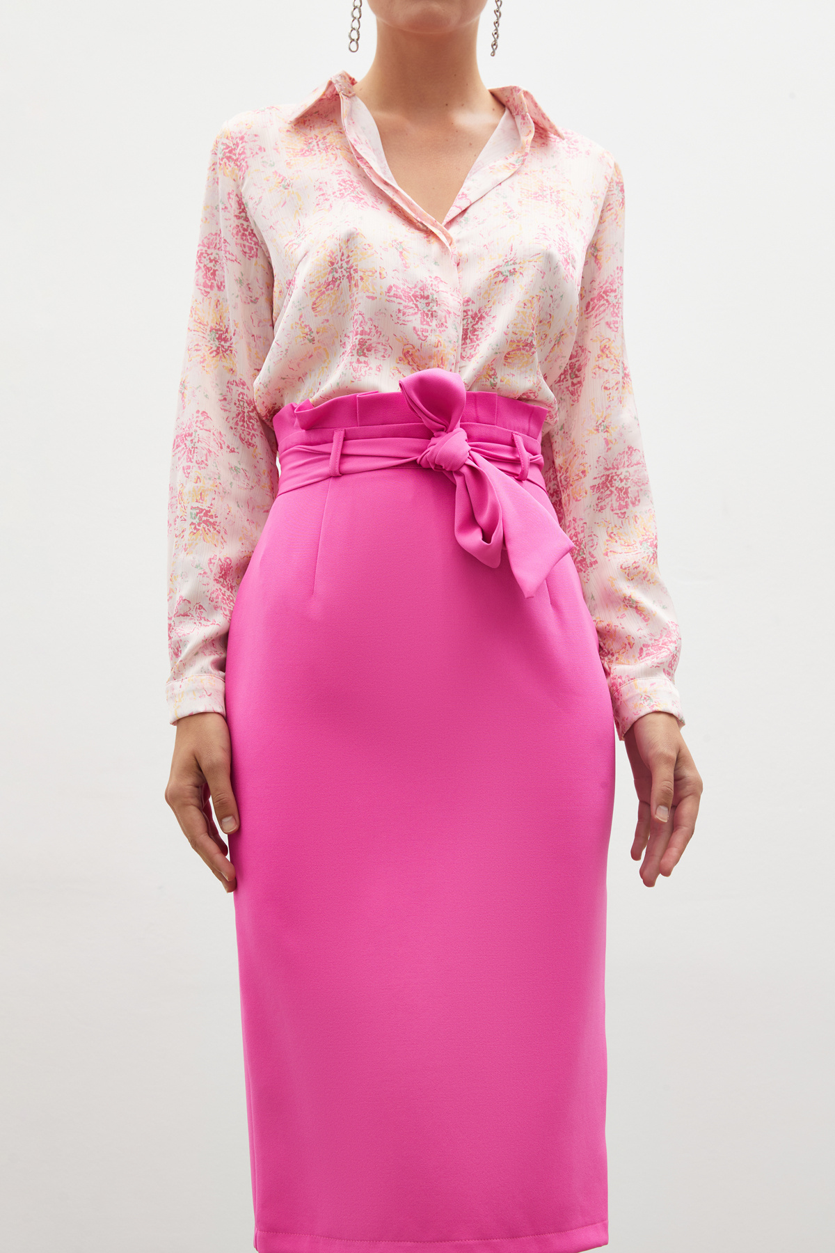 Kuşaklı Kalem Etek - PEMBE