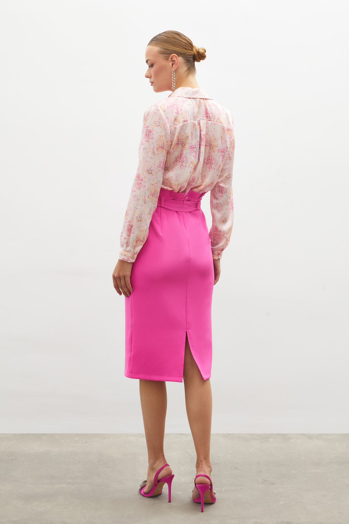 Kuşaklı Kalem Etek - PEMBE