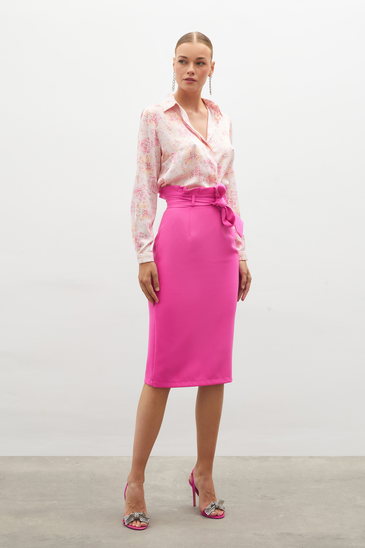 Kuşaklı Kalem Etek - PEMBE