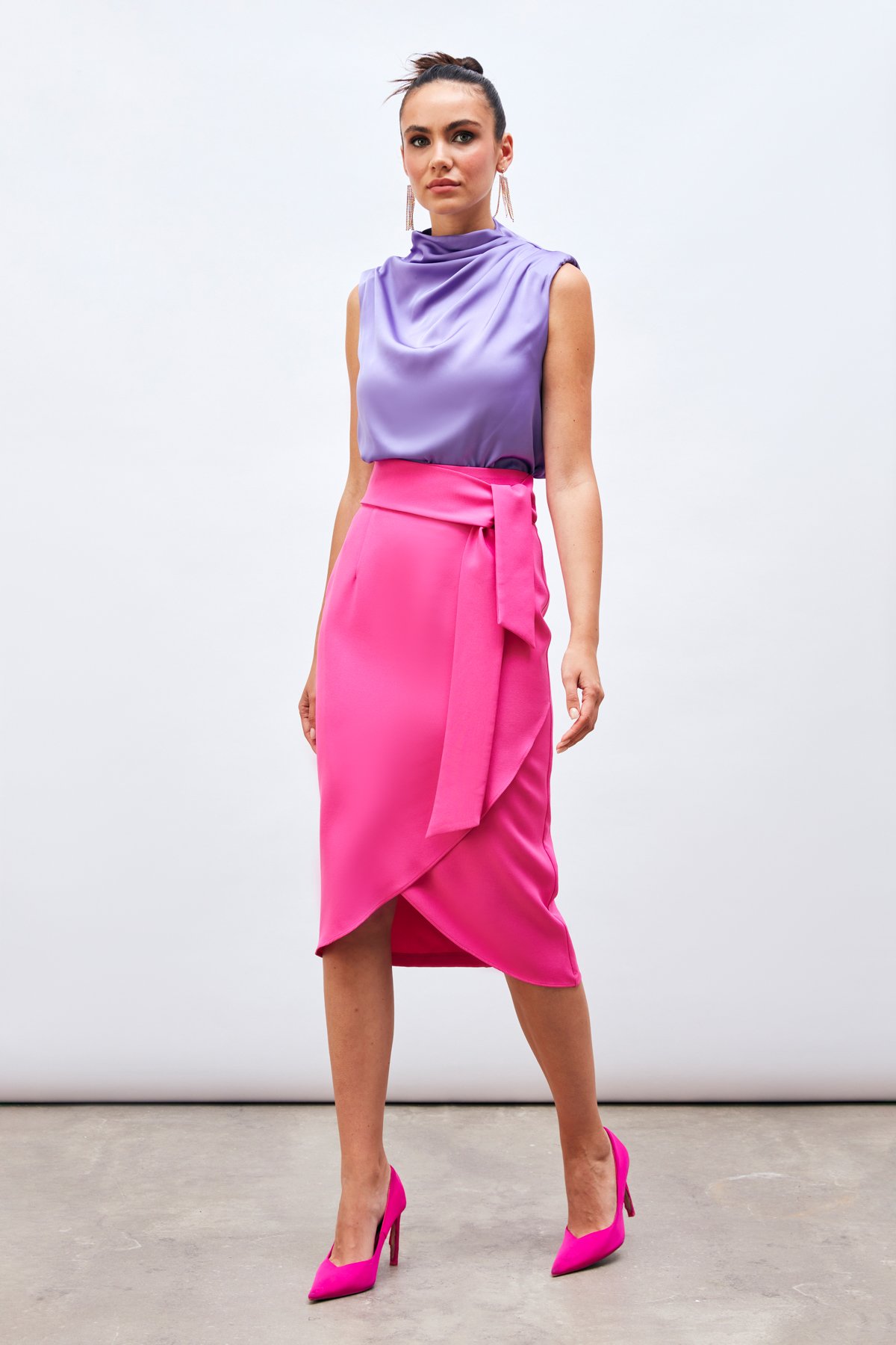 Kuşaklı Kalem Etek - PEMBE