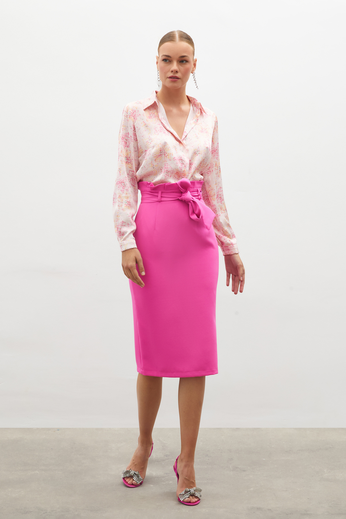 Kuşaklı Kalem Etek - PEMBE