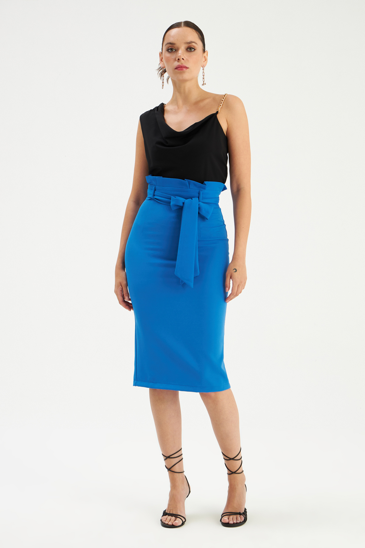Belted pencil skirt - SAX BLUE