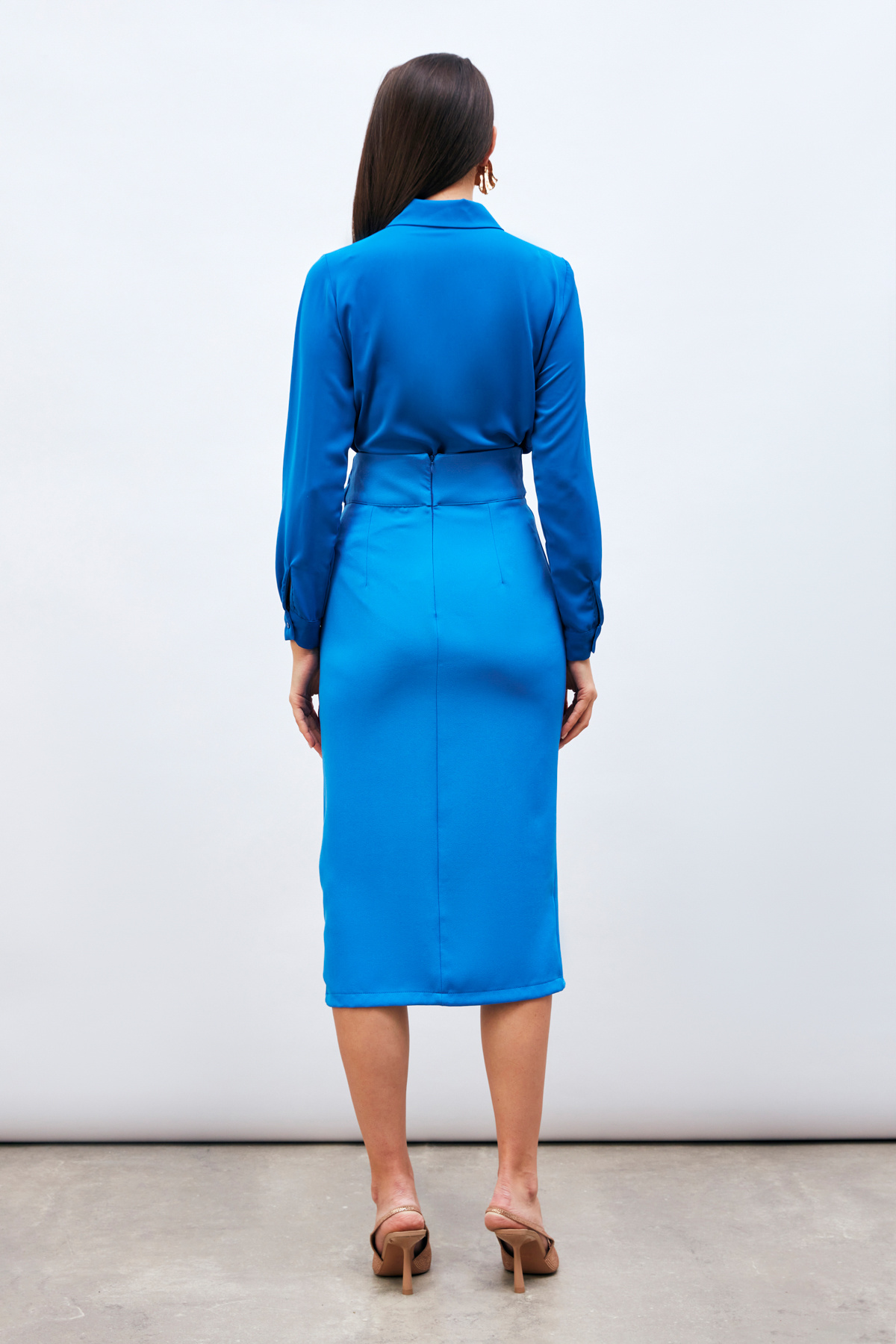 Kuşaklı Kalem Etek - SAX MAVİ