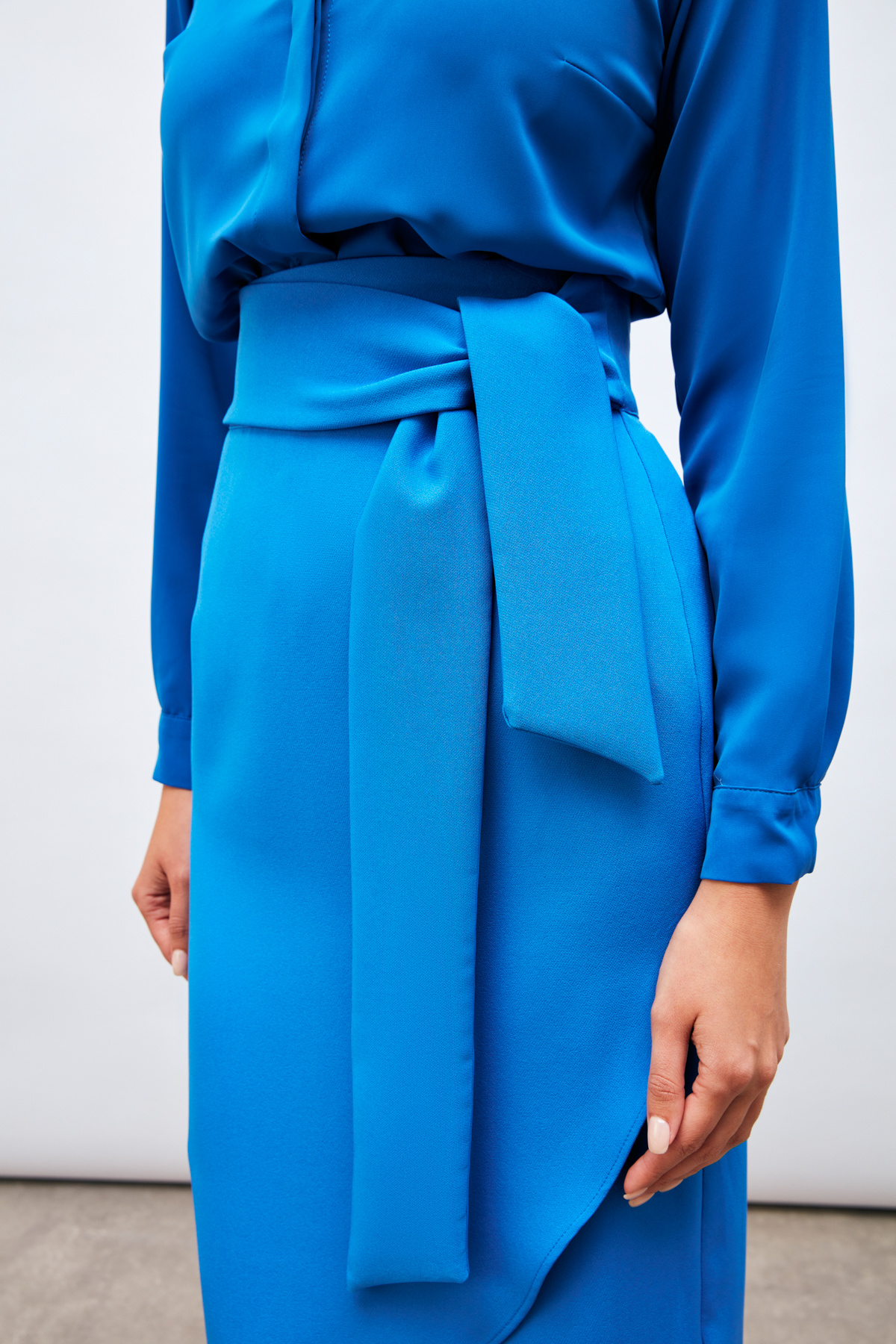 Kuşaklı Kalem Etek - SAX MAVİ