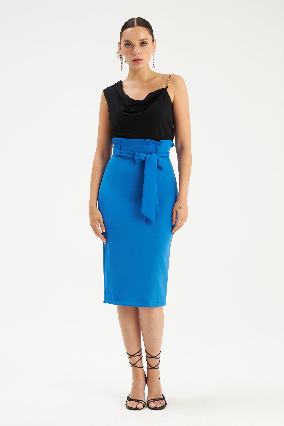 Belted pencil skirt - SAX BLUE