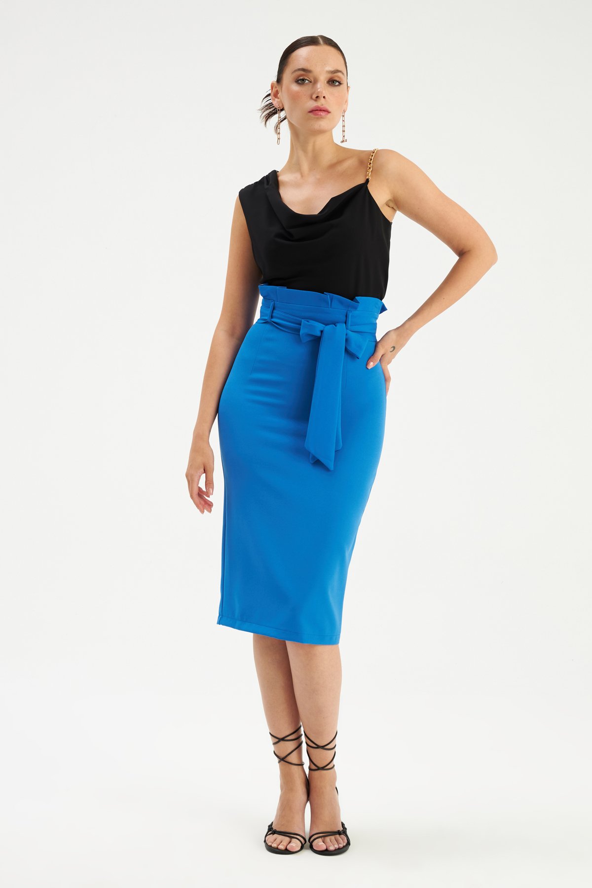 Belted pencil skirt - SAX BLUE