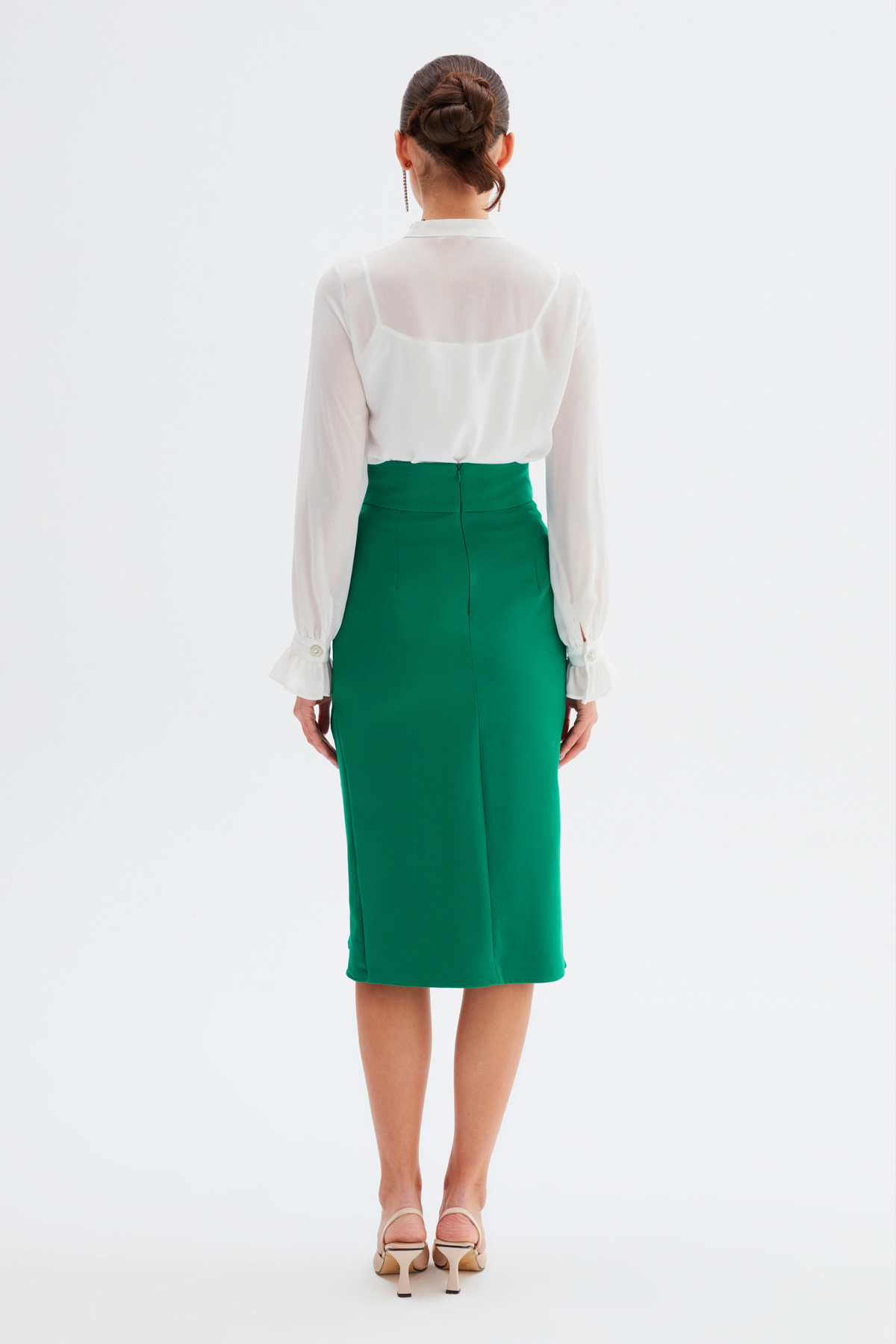 Kuşaklı Kalem Etek - ZÜMRÜT