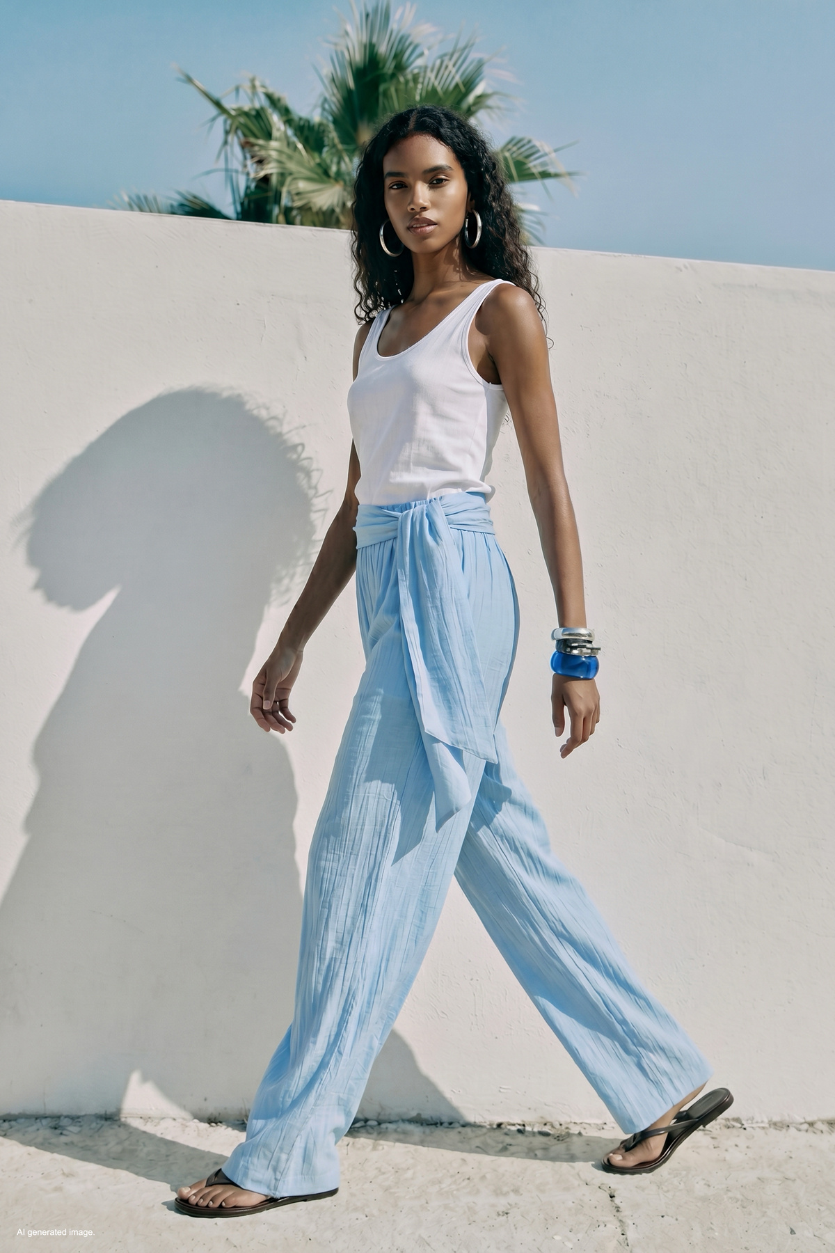 Belted Trousers - Bebe blue