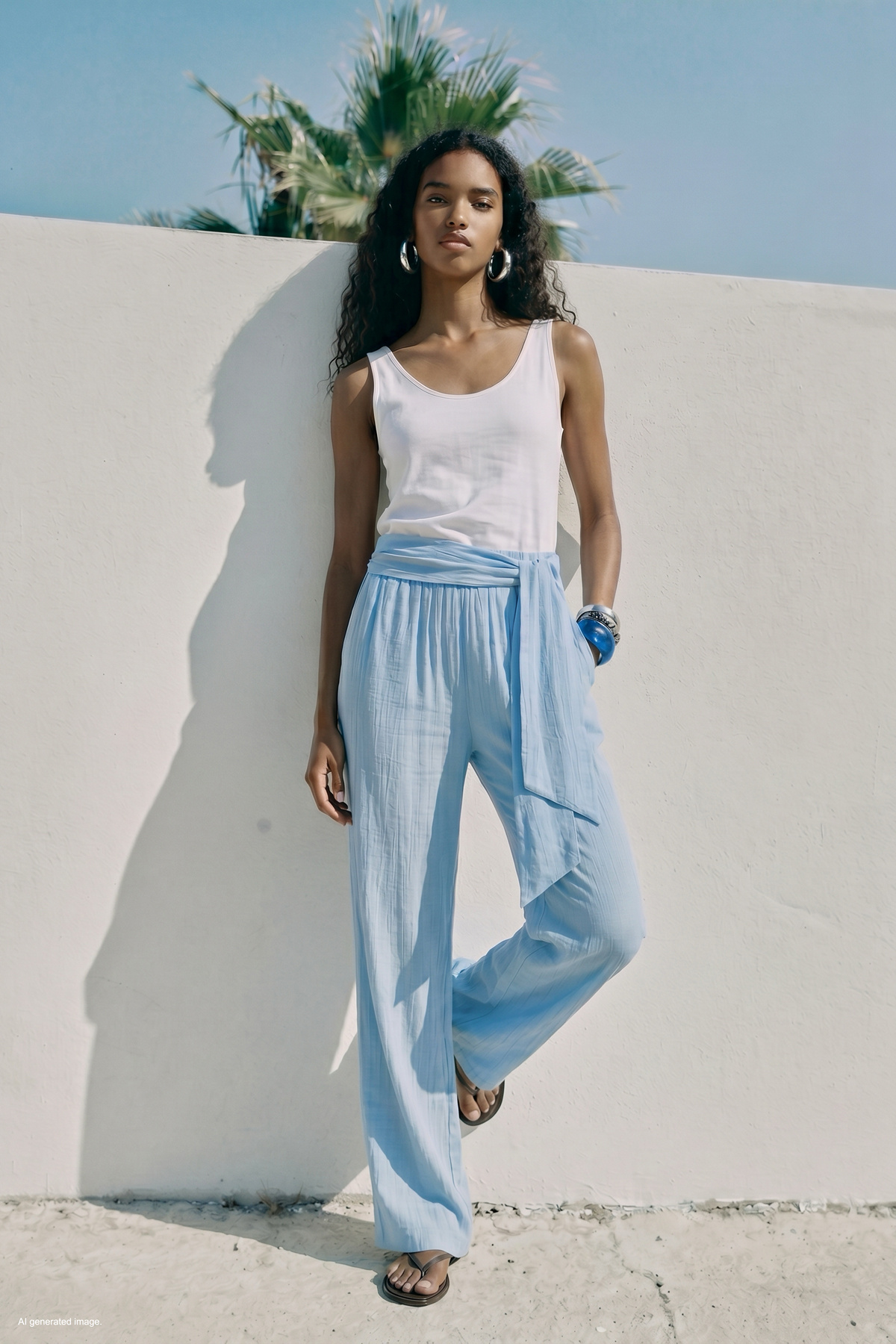 Belted Trousers - Bebe blue