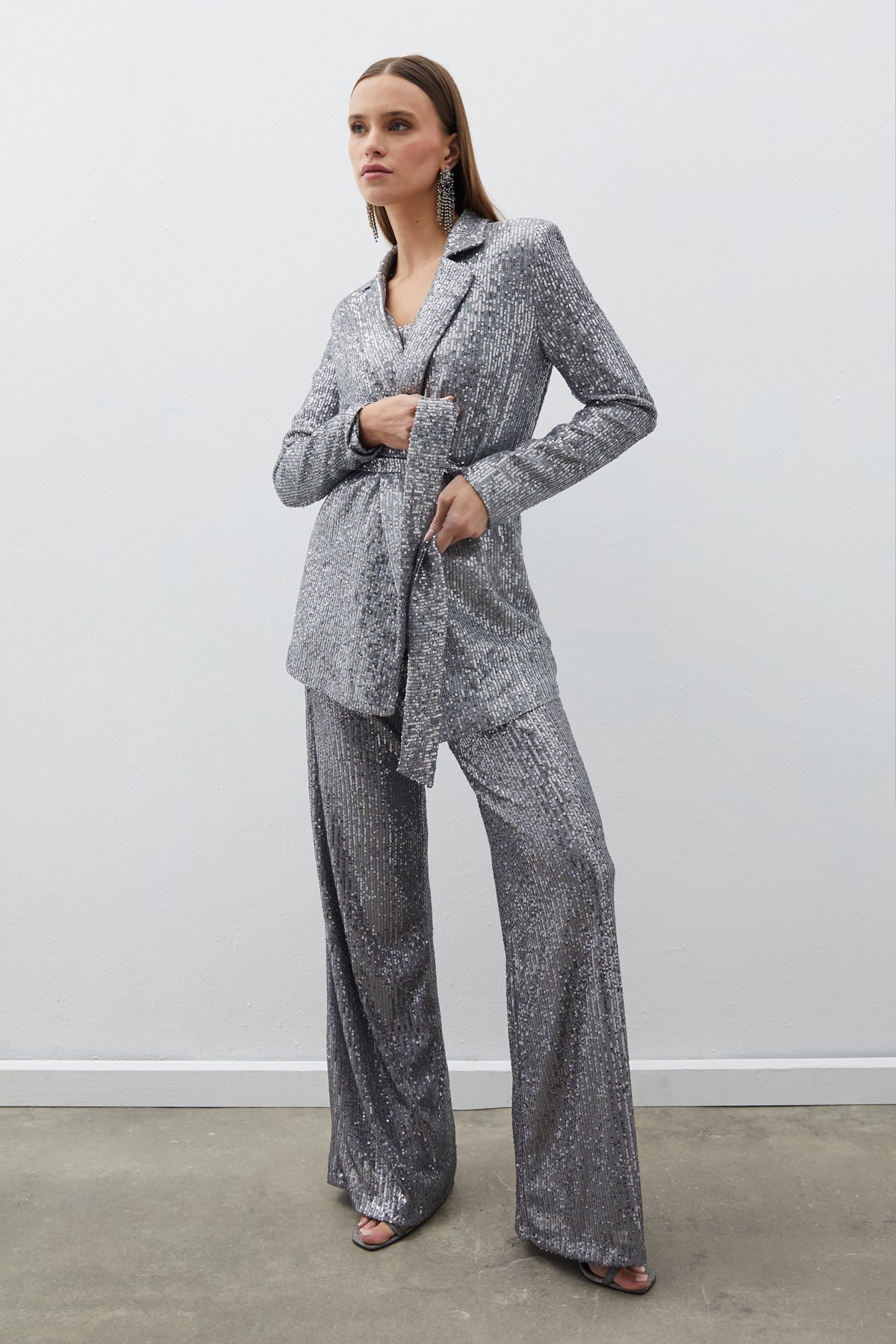 Belted Sequin Jacket - SILVER