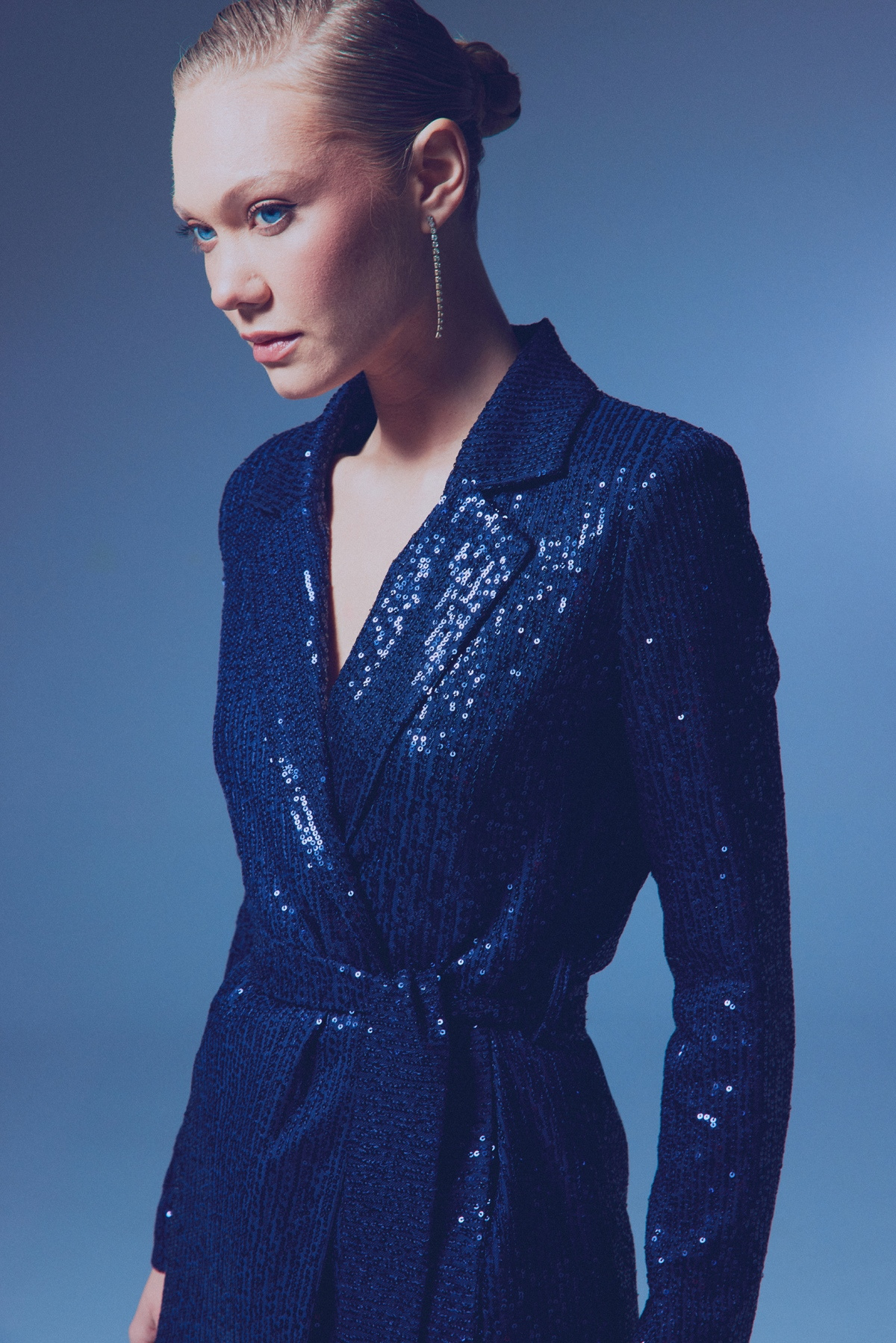 Kuşaklı Payet Ceket - LACİVERT