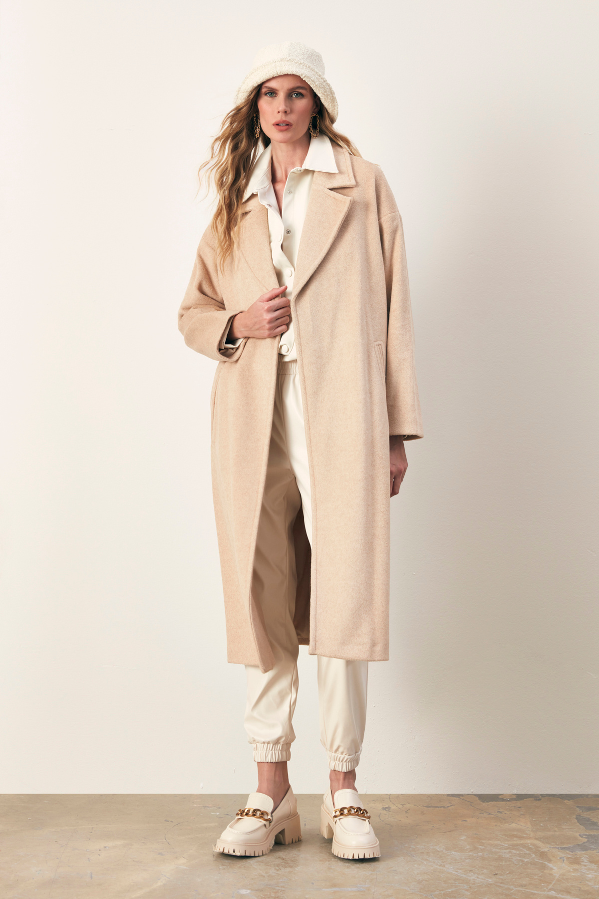 Belted Loose Coat - BEIGE