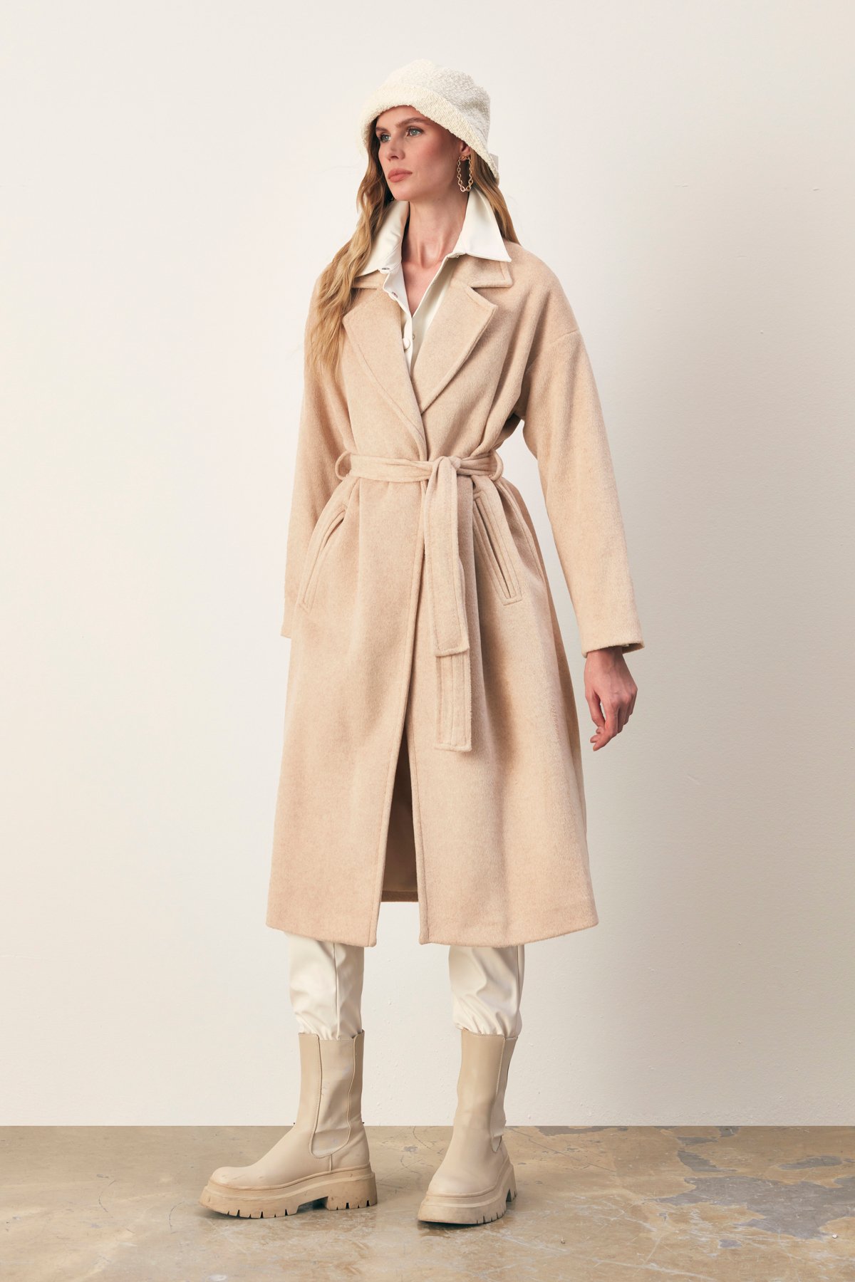 Belted Loose Coat - BEIGE