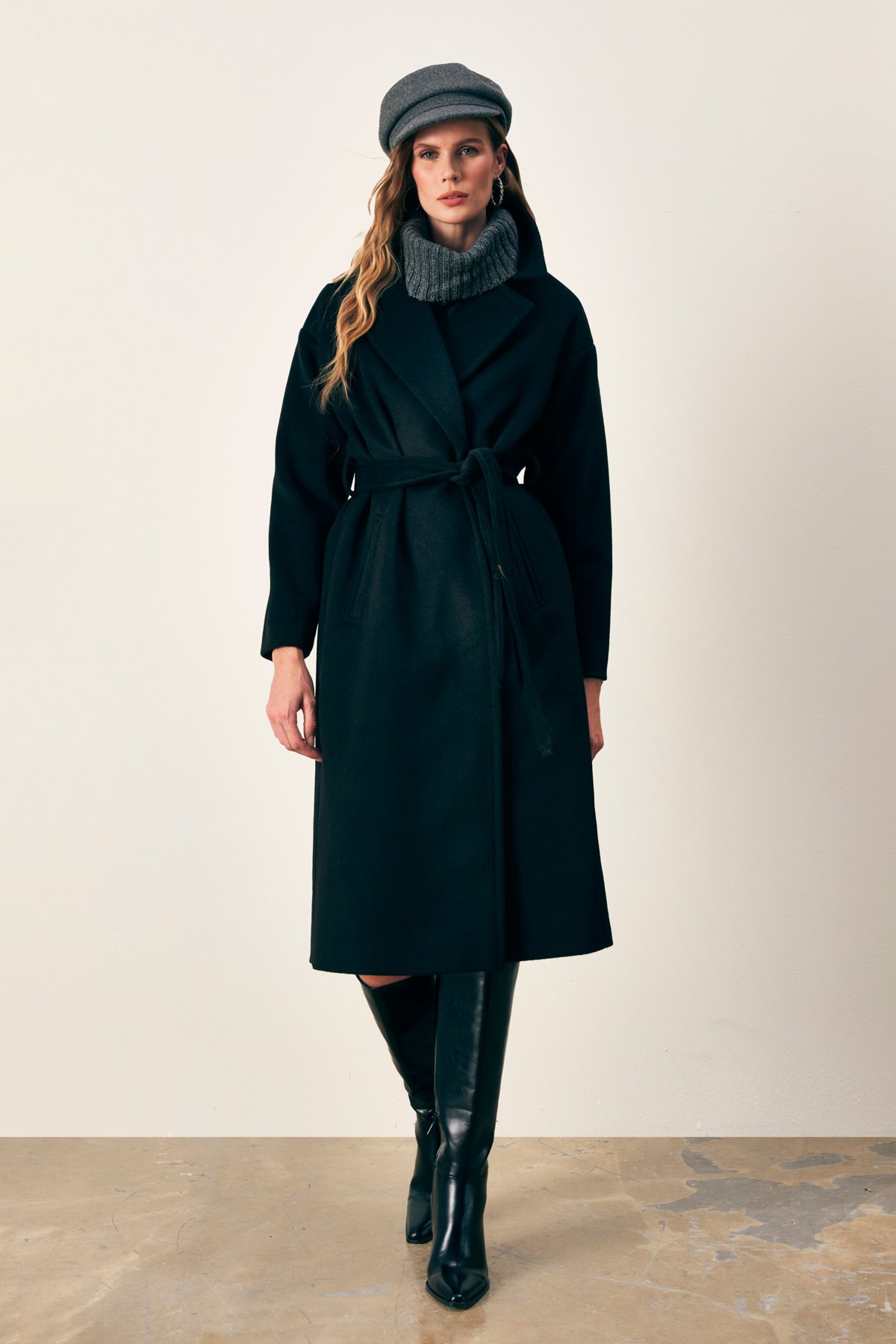 Belted Loose Coat - BLACK