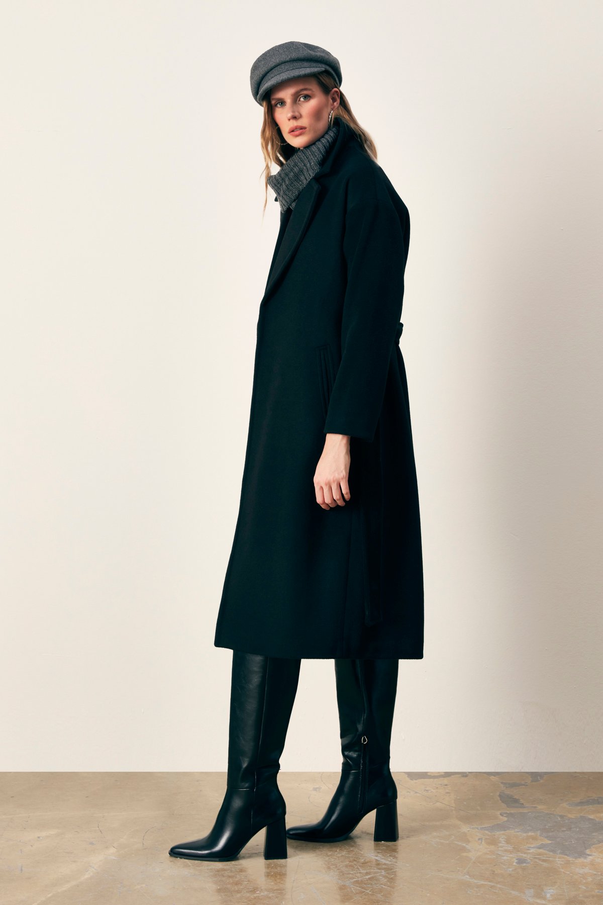 Belted Loose Coat - BLACK