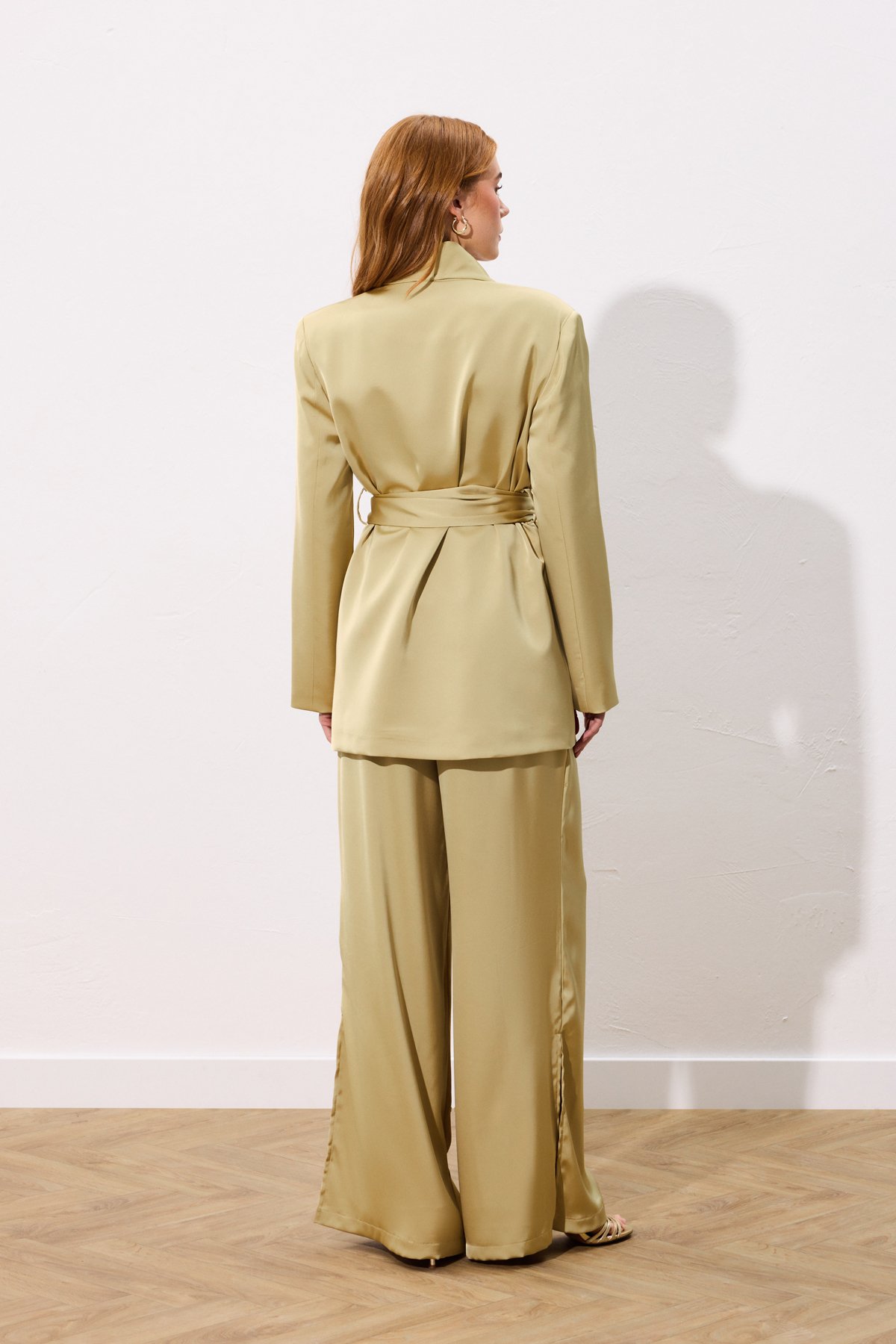 Kuşaklı Saten Ceket - Olive