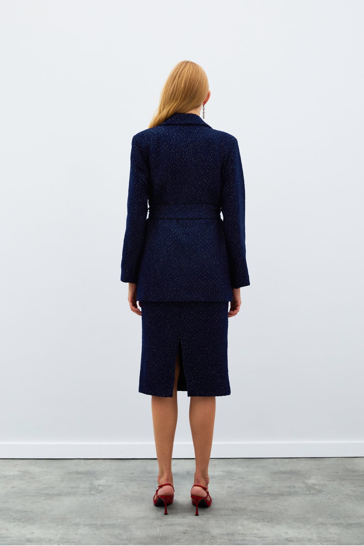 Kuşaklı Tüvit Ceket - LACİVERT