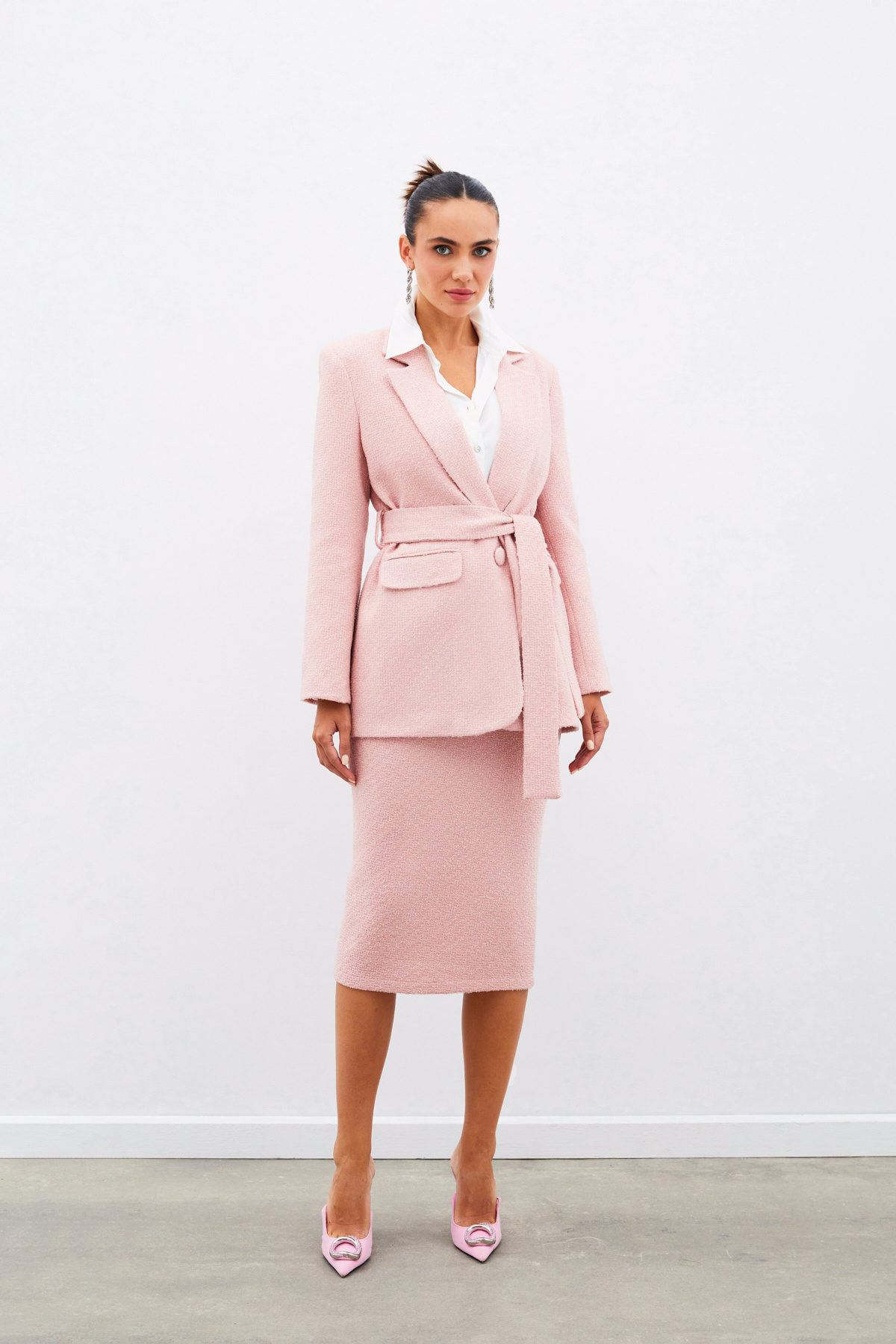 Kuşaklı Tüvit Ceket - PUDRA