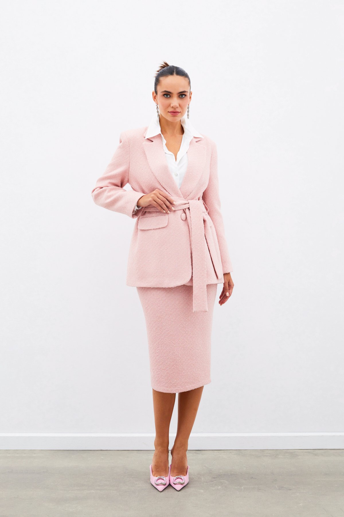 Kuşaklı Tüvit Ceket - PUDRA