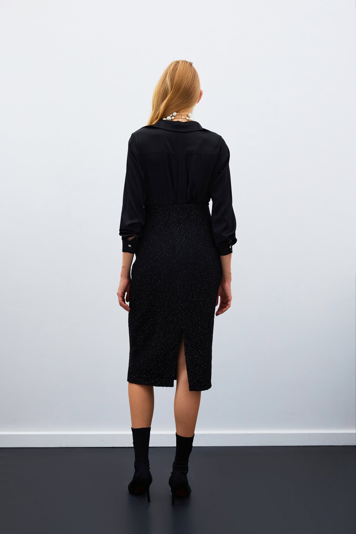 Kuşaklı Tüvit Ceket - SİYAH