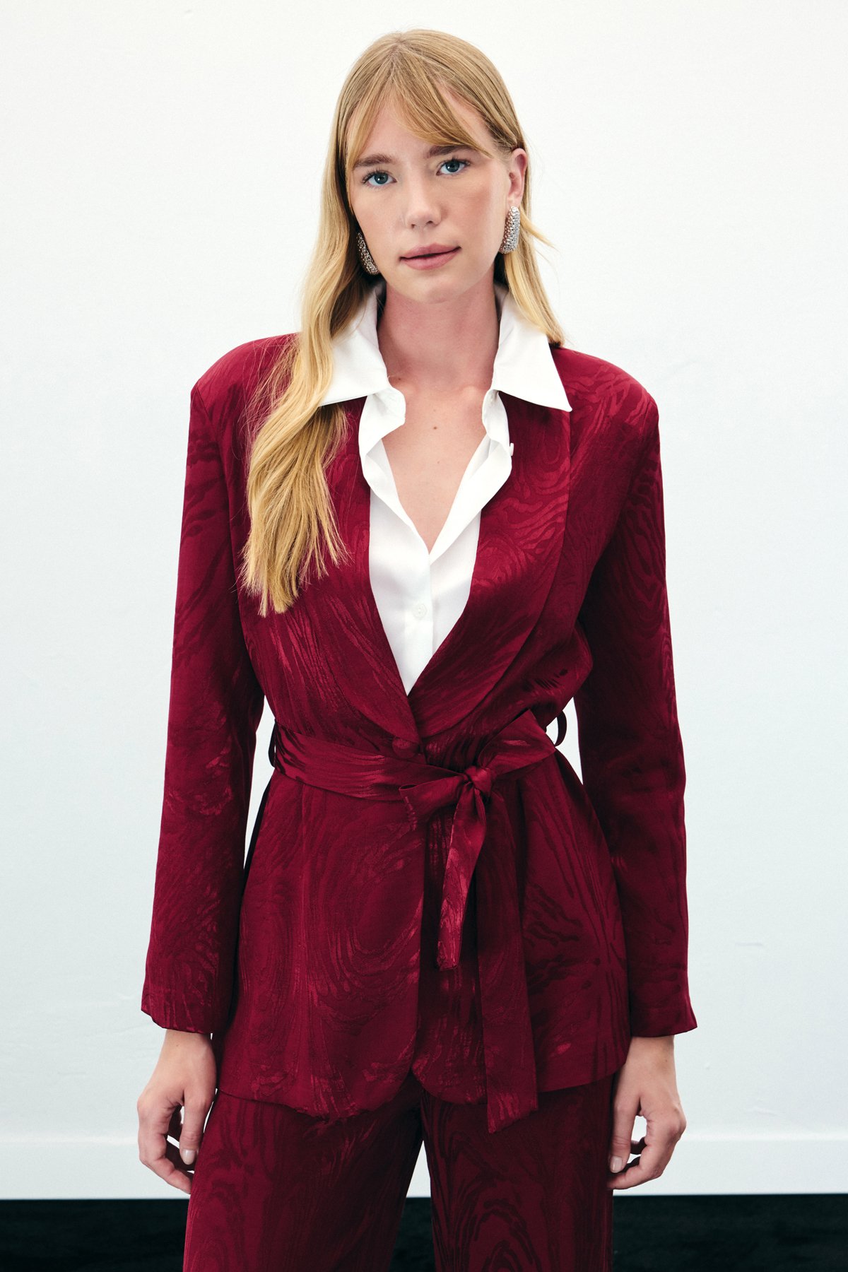 Kuşaklı Uzun Ceket - Bordo