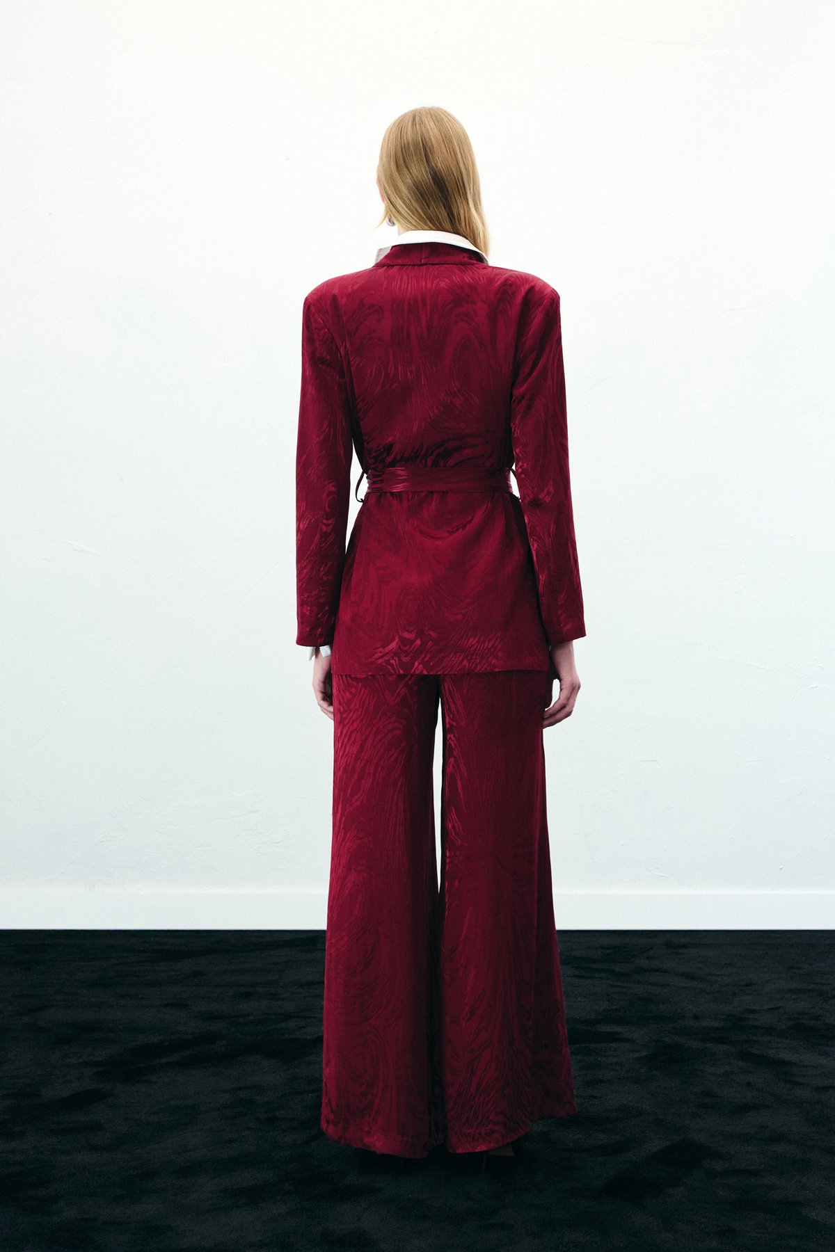 Kuşaklı Uzun Ceket - Bordo