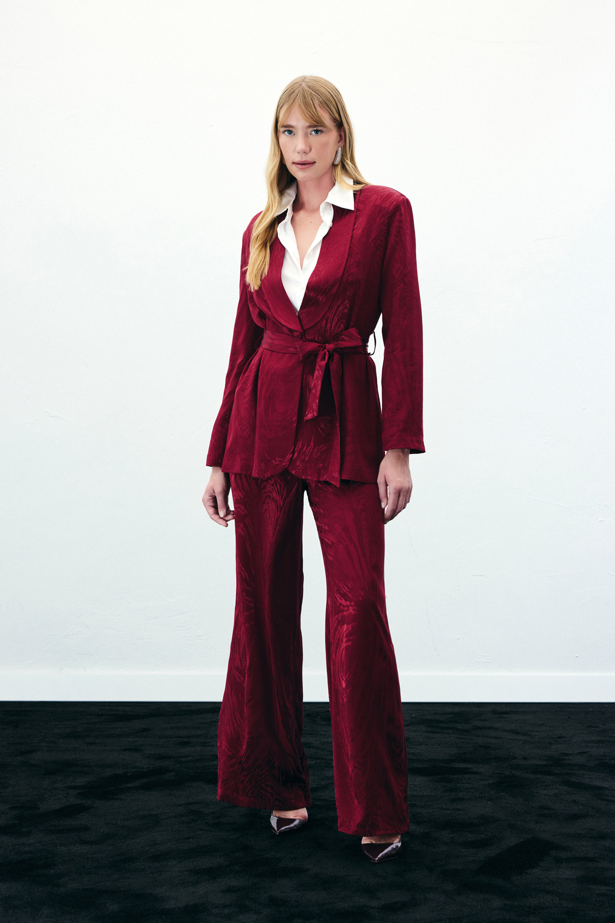 Kuşaklı Uzun Ceket - Bordo