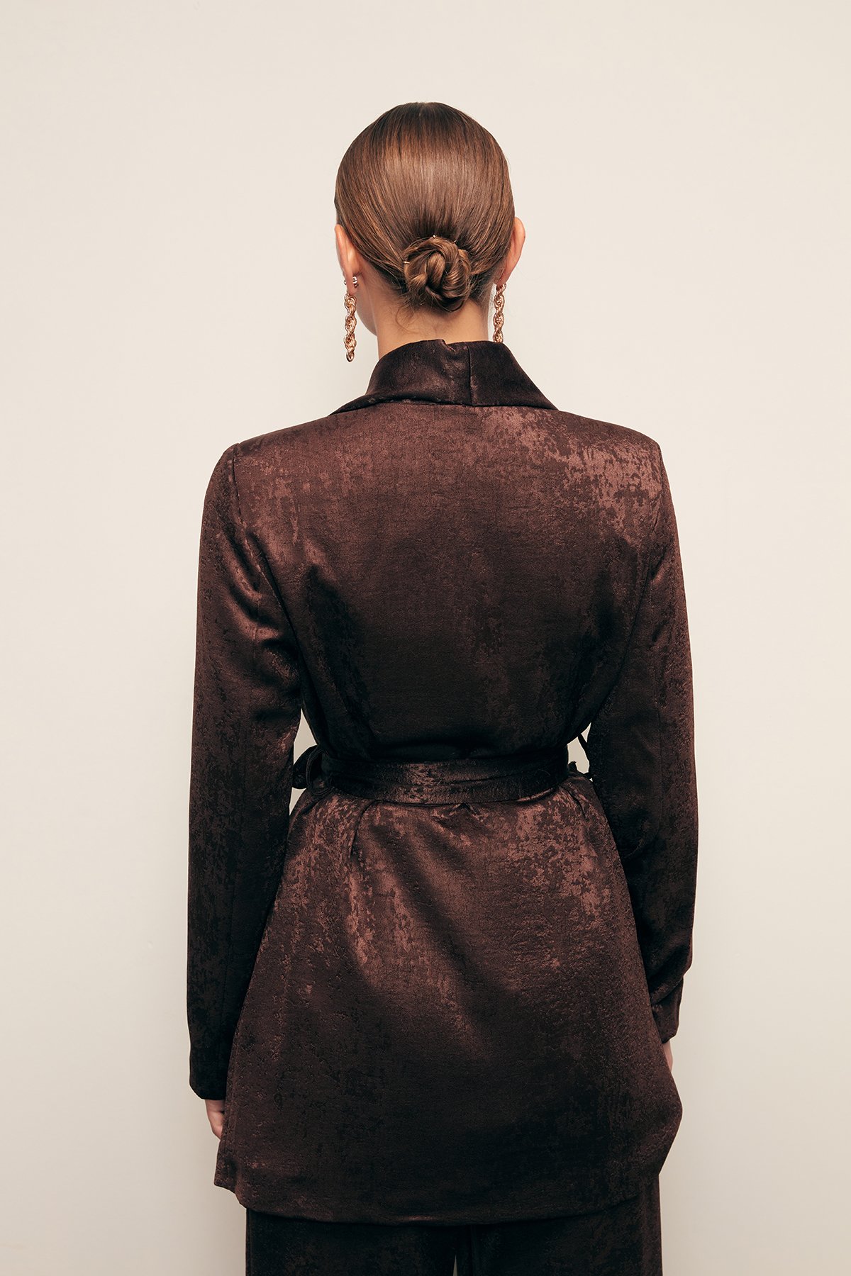 Kuşaklı Uzun Ceket - KAHVE