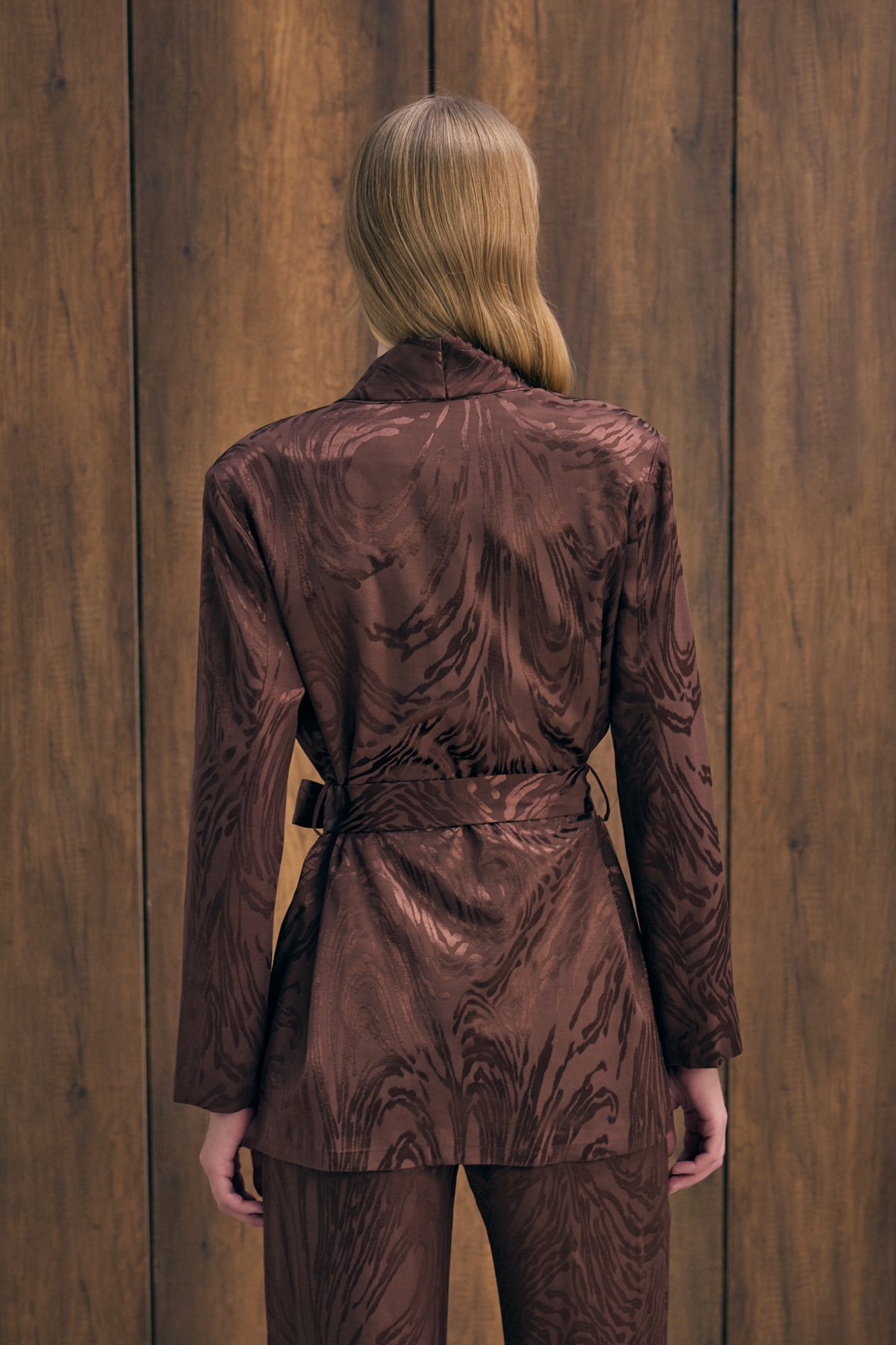 Kuşaklı Uzun Ceket - Kahve