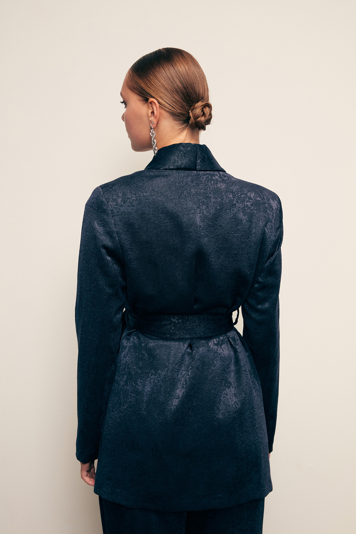 Kuşaklı Uzun Ceket - LACİVERT