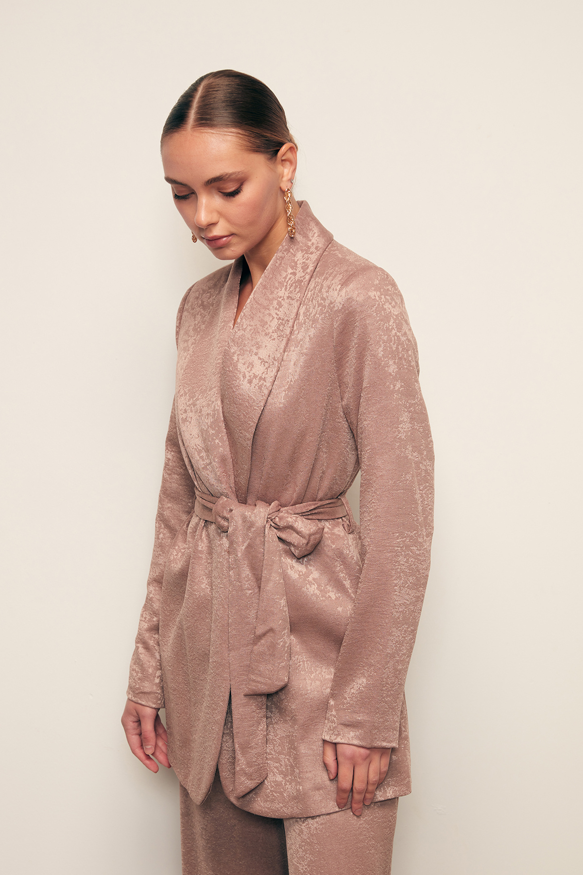 Kuşaklı Uzun Ceket - VİZON