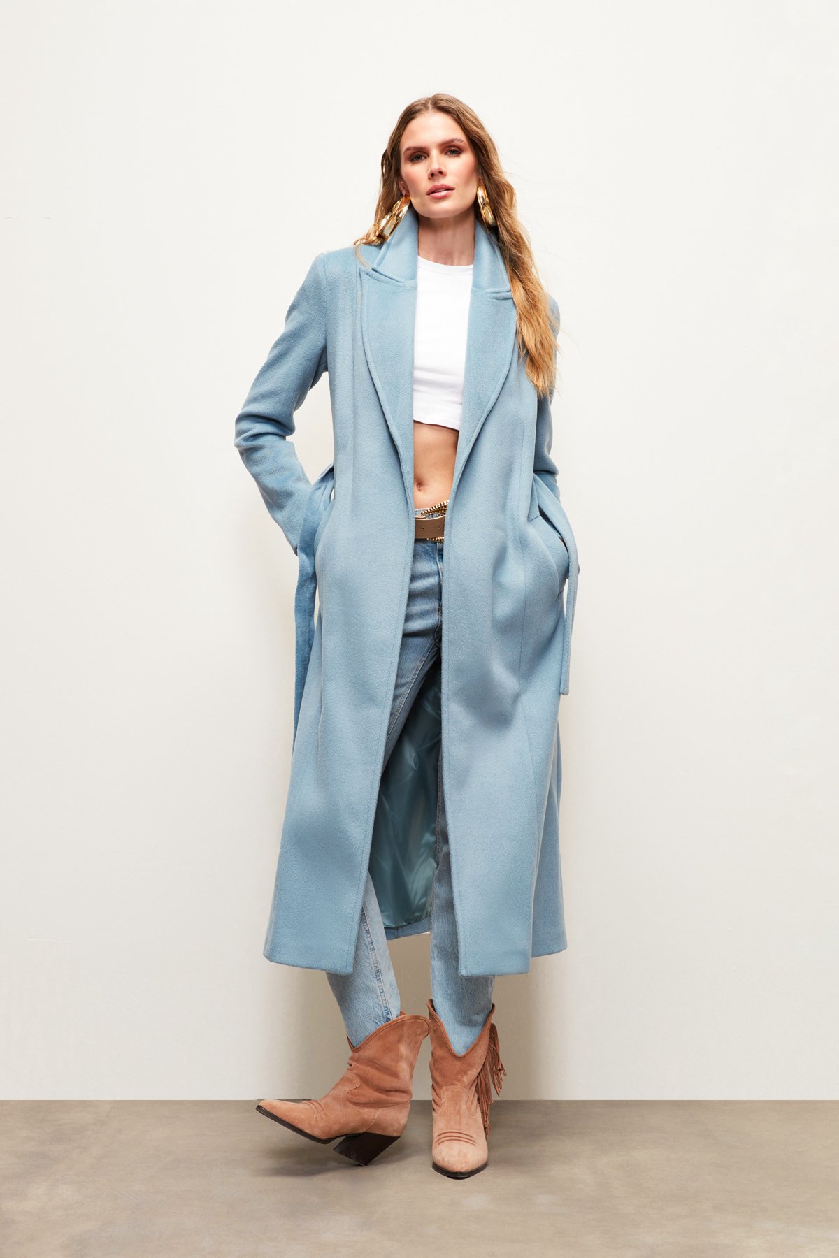 Kuşaklı Uzun Kaban - BEBE MAVİ