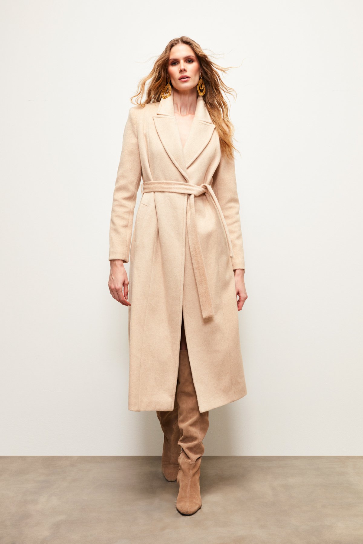 Belted Long Coat - BEIGE