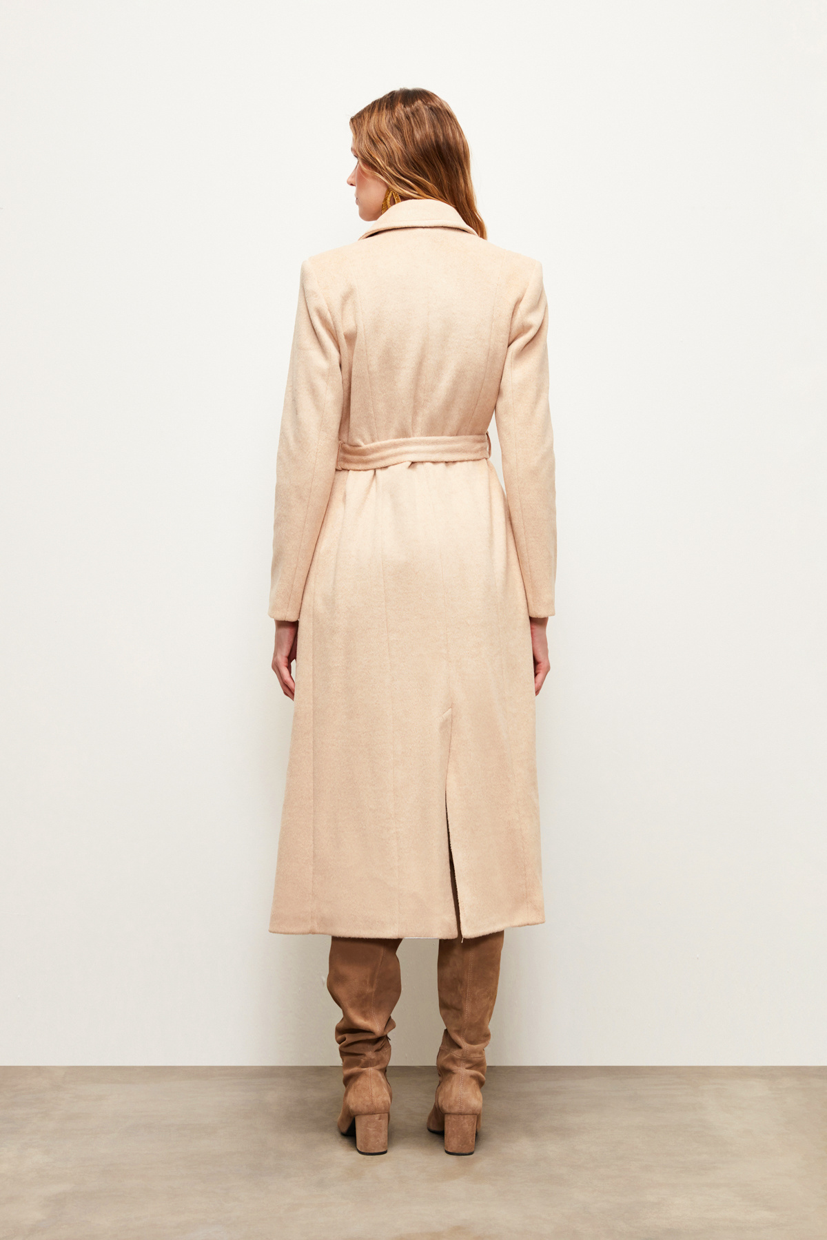 Belted Long Coat - BEIGE