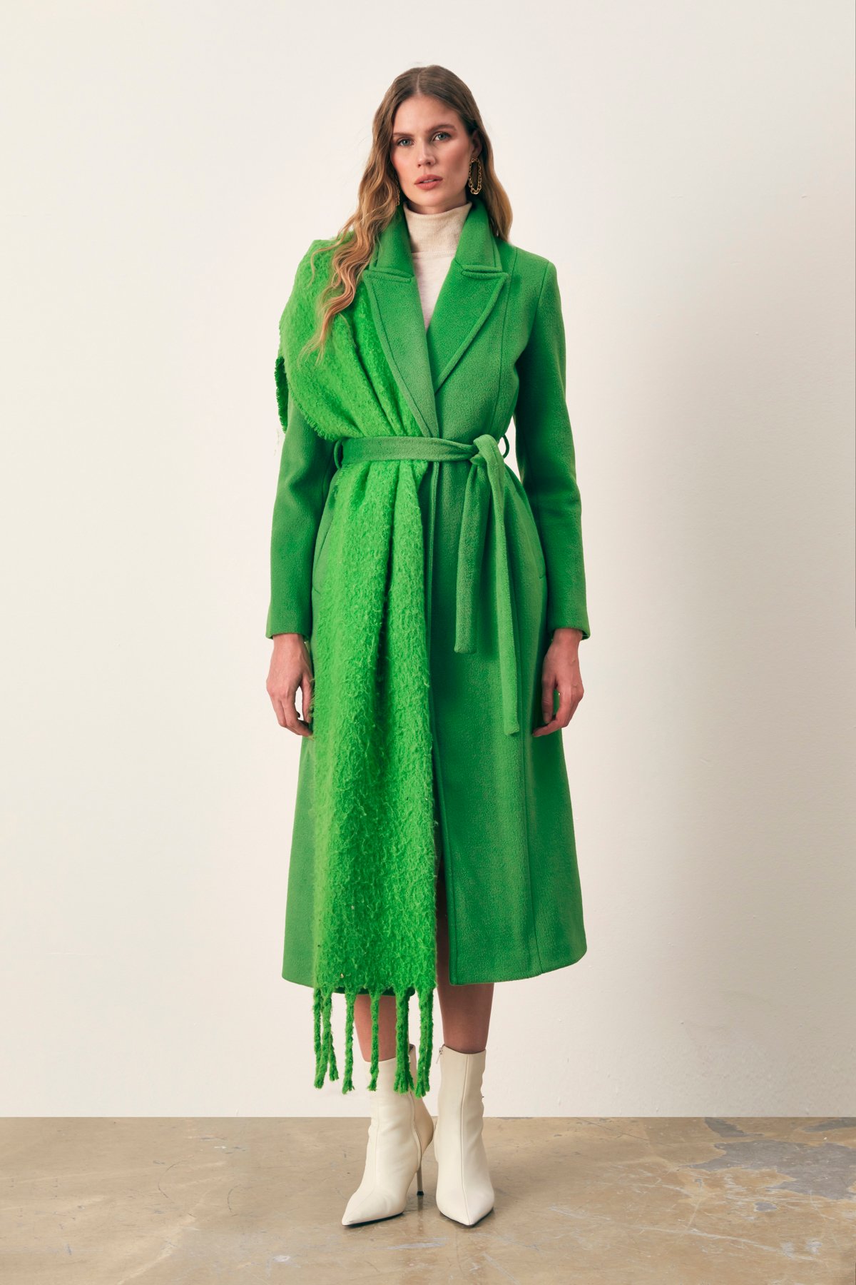 Belted Long Coat - GREEN