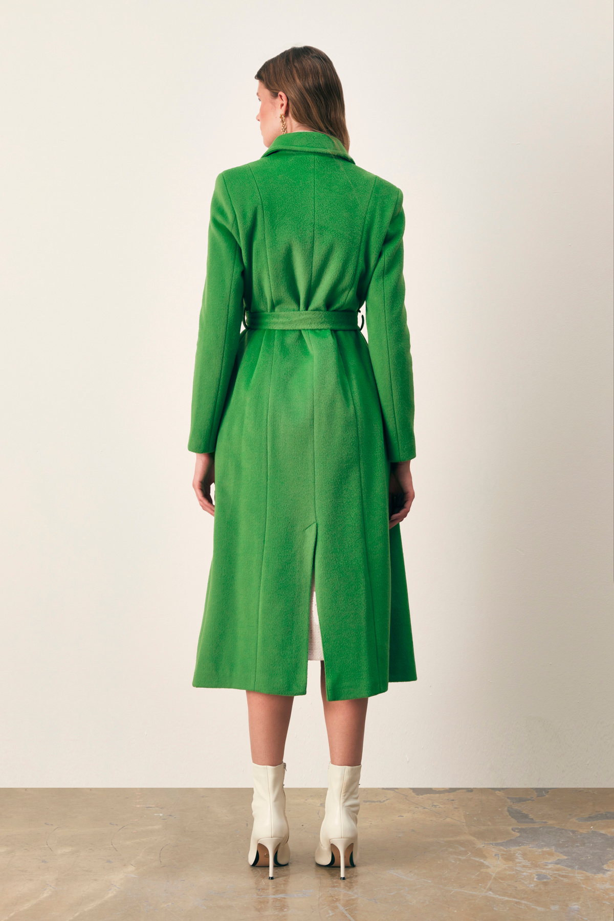 Belted Long Coat - GREEN