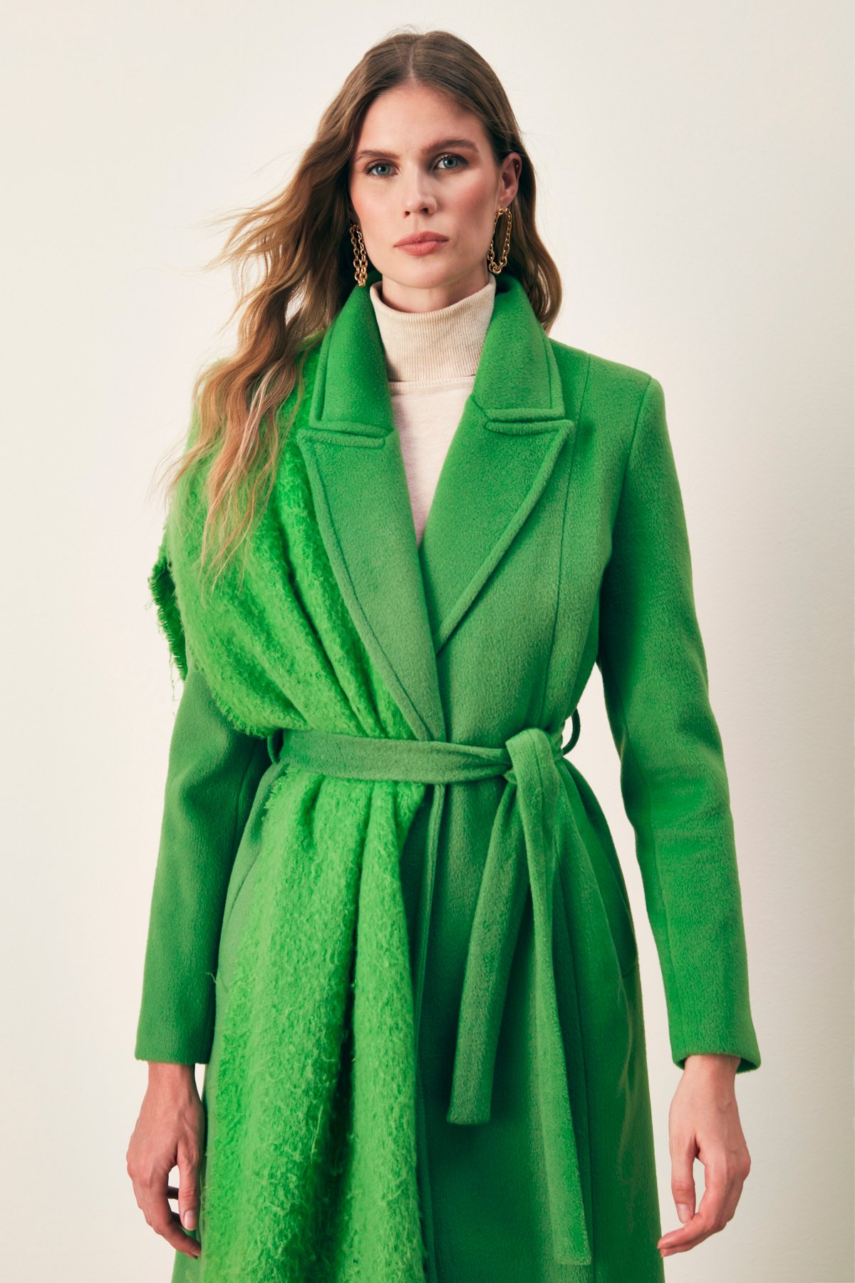 Belted Long Coat - GREEN