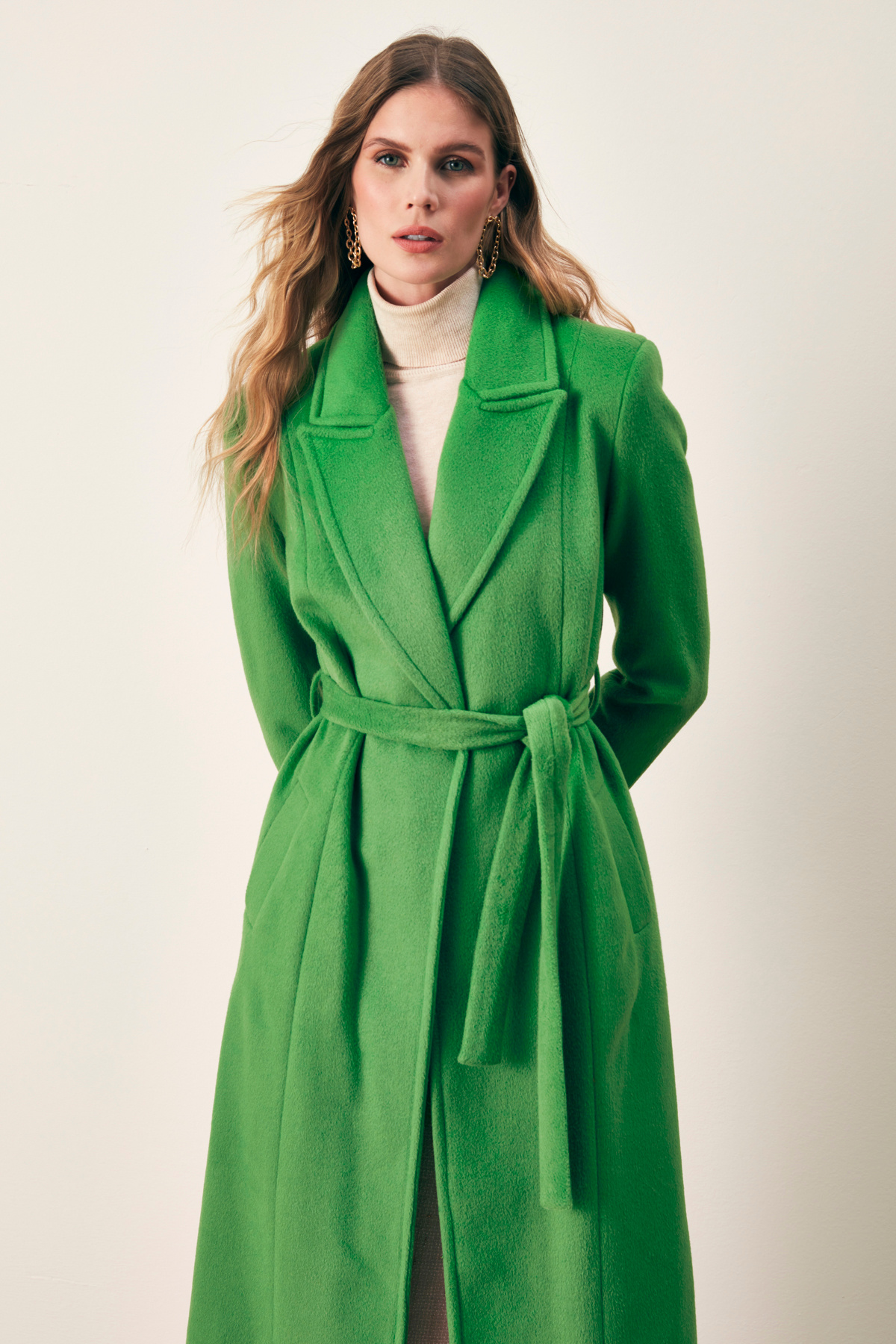 Belted Long Coat - GREEN
