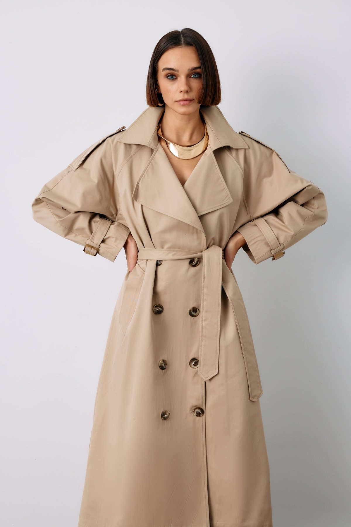 Kuşaklı Uzun Trenç - BEJ