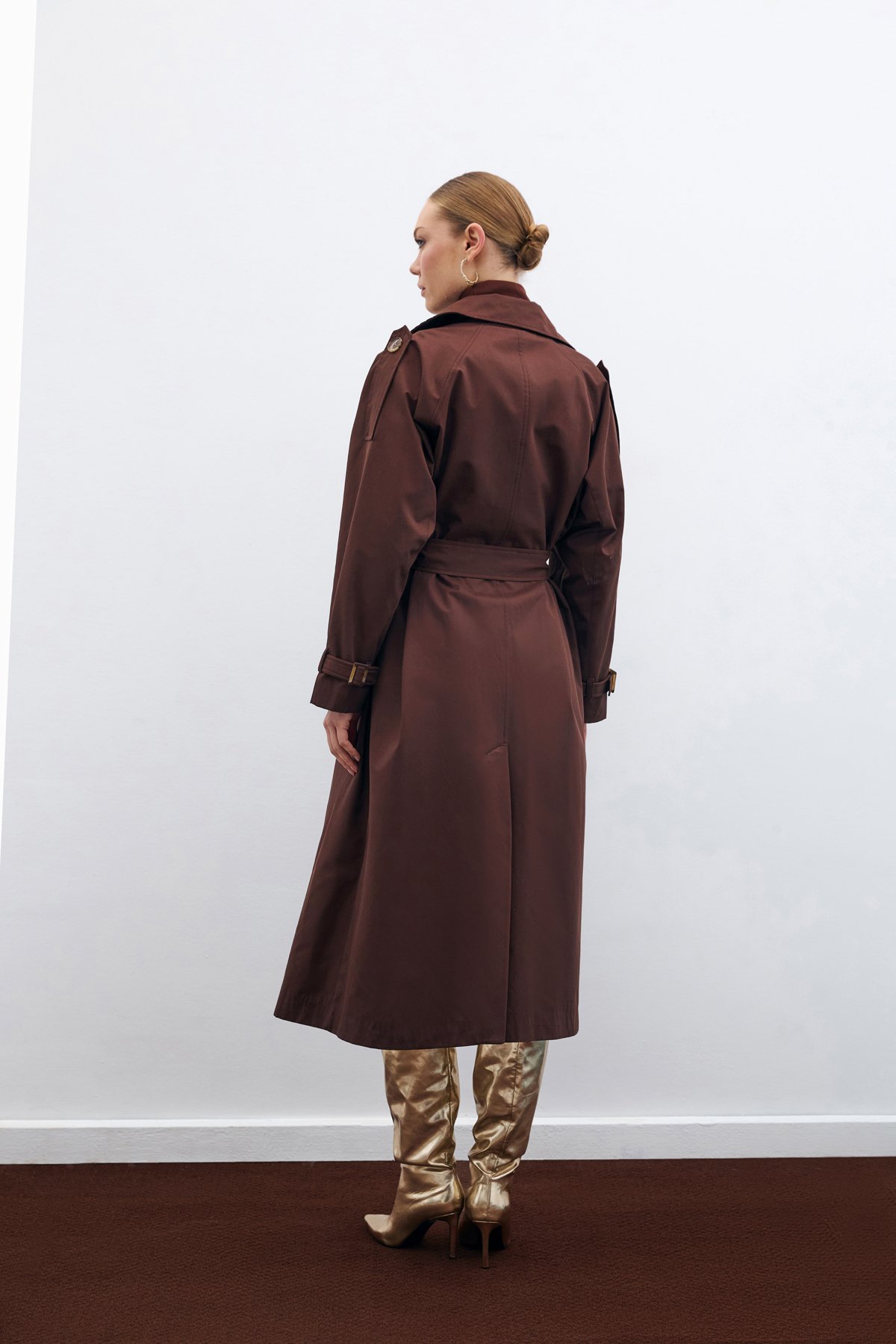 Belted Long Trench Coat - Brown